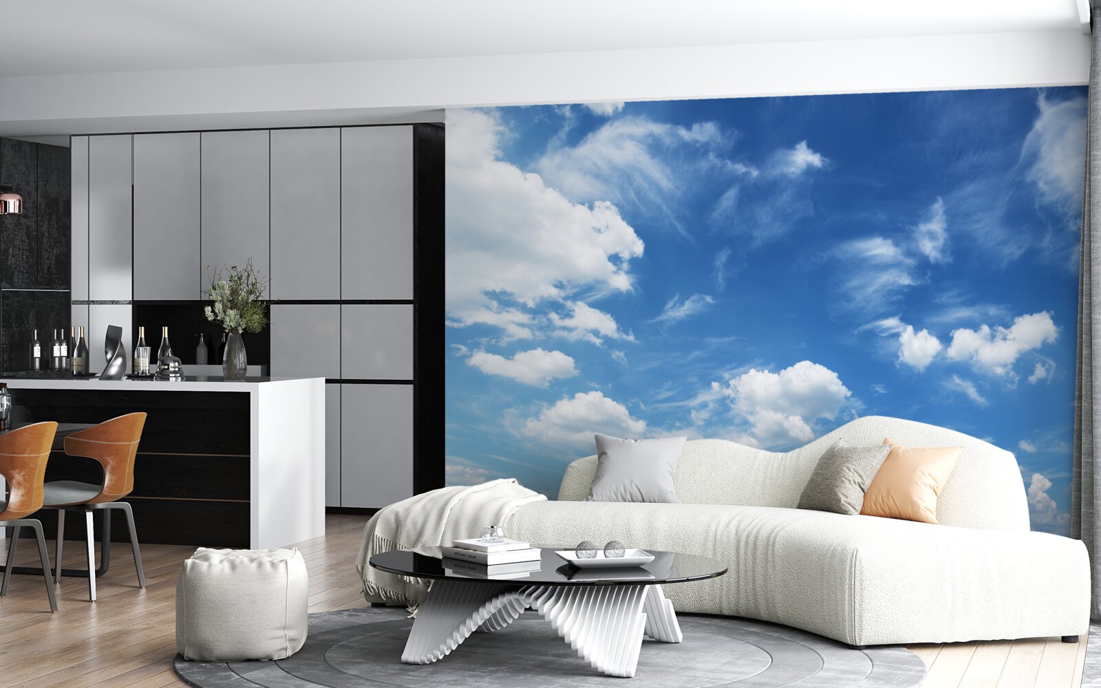 Фотошпалери чисте блакитне небо з пухнастими білими хмарами