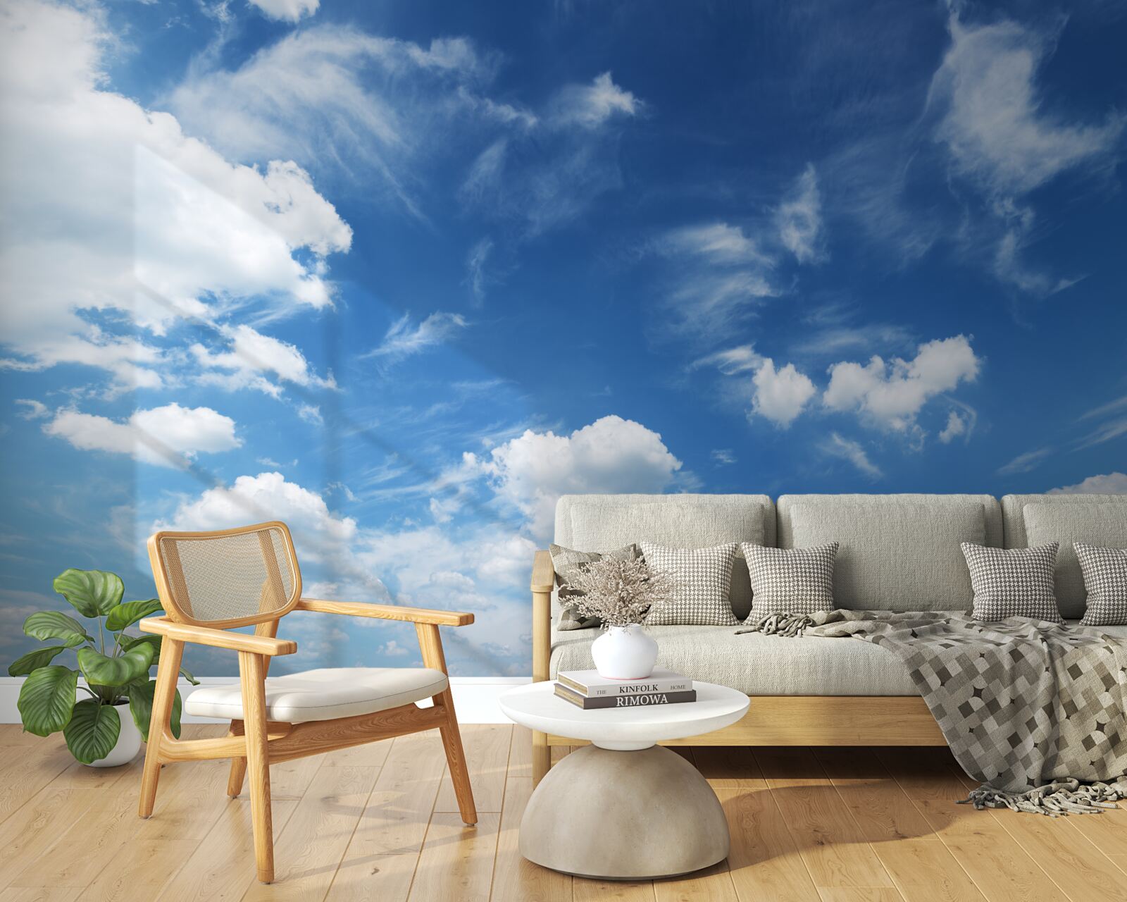 Фотошпалери чисте блакитне небо з пухнастими білими хмарами