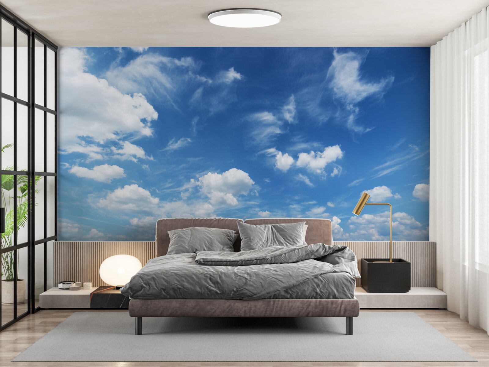 Фотошпалери чисте блакитне небо з пухнастими білими хмарами