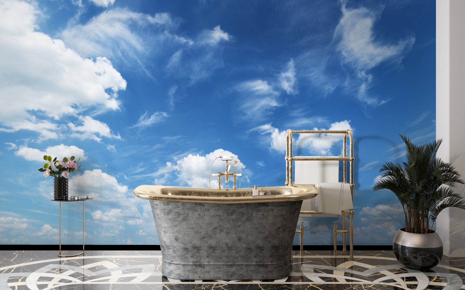 Фотошпалери чисте блакитне небо з пухнастими білими хмарами