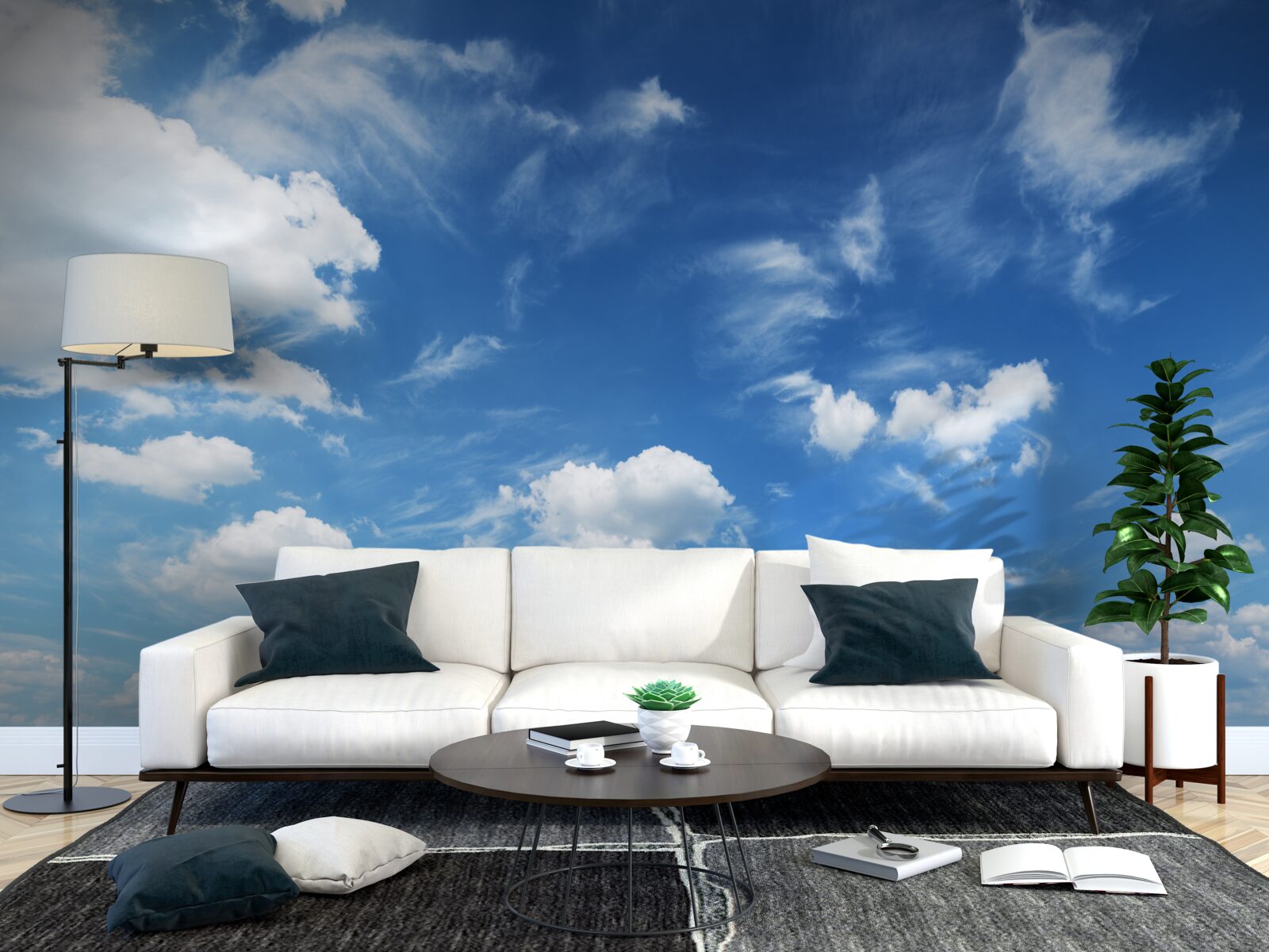 Фотошпалери чисте блакитне небо з пухнастими білими хмарами