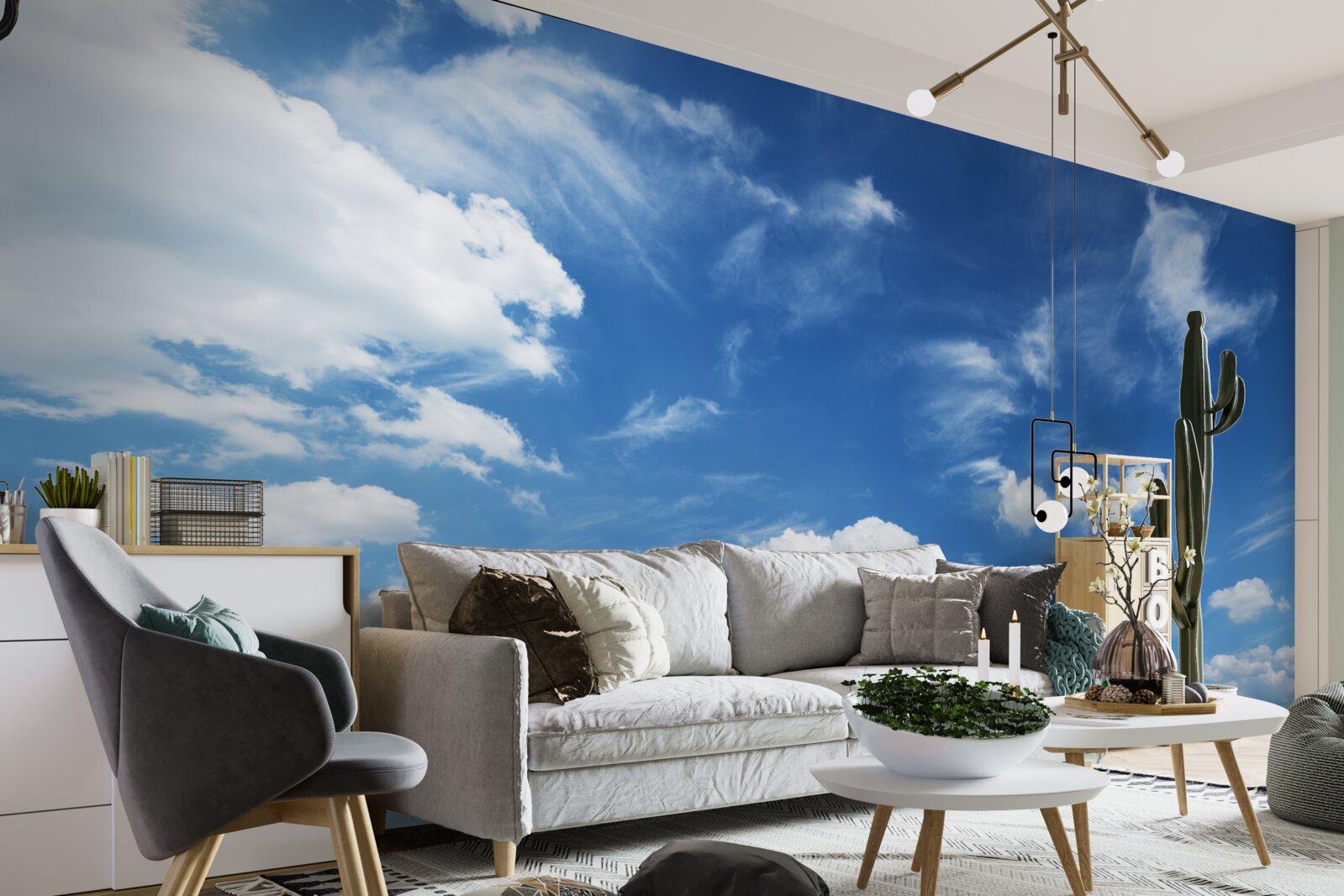 Фотошпалери чисте блакитне небо з пухнастими білими хмарами