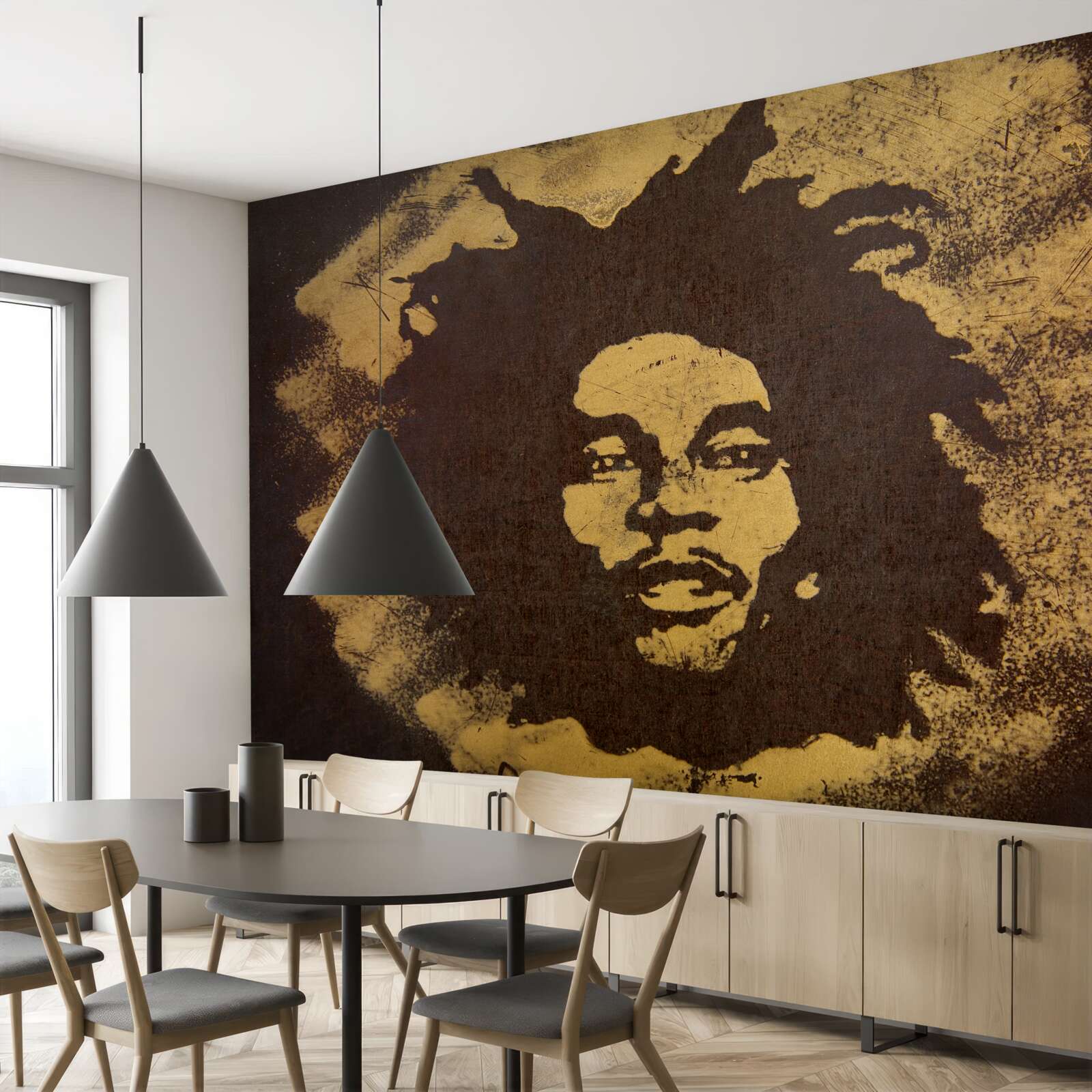 Фотошпалери чоловік з африканською зачіскою сидить на піску