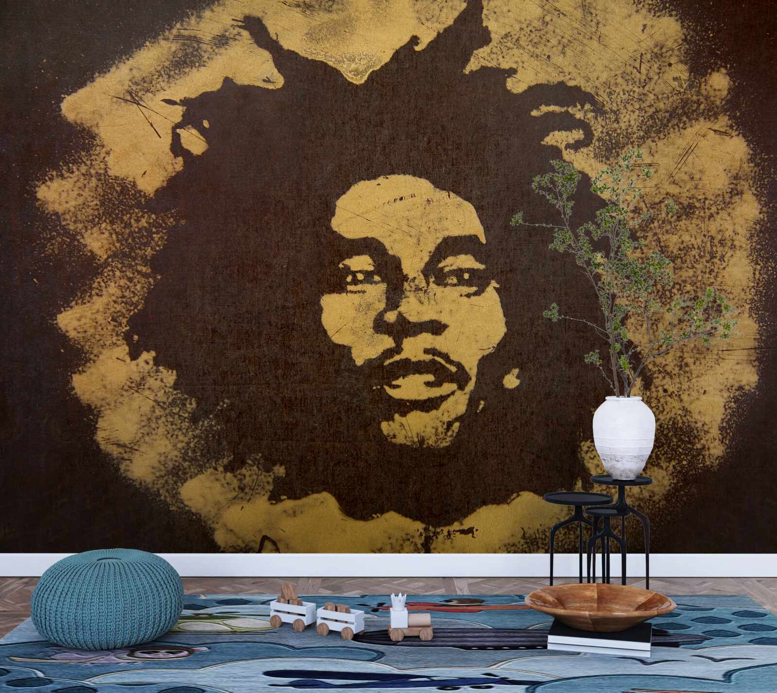 Фотошпалери чоловік з африканською зачіскою сидить на піску