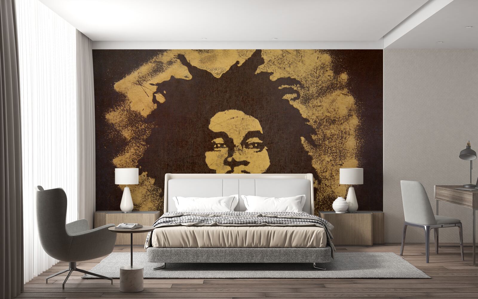 Фотошпалери чоловік з африканською зачіскою сидить на піску