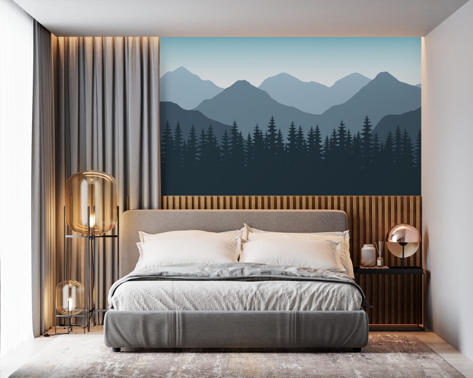 Фотошпалери туманні гори та хвойний ліс