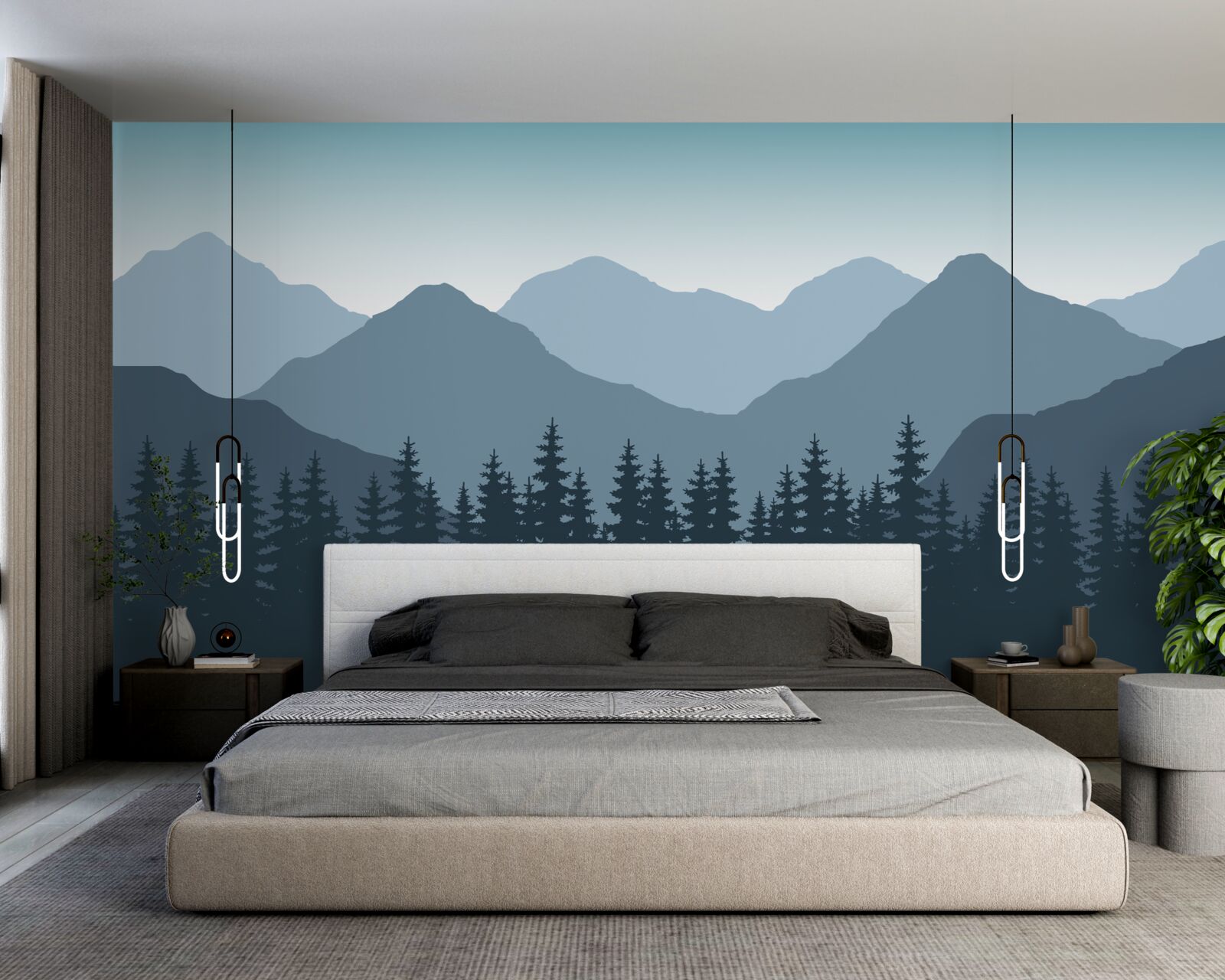 Фотошпалери туманні гори та хвойний ліс