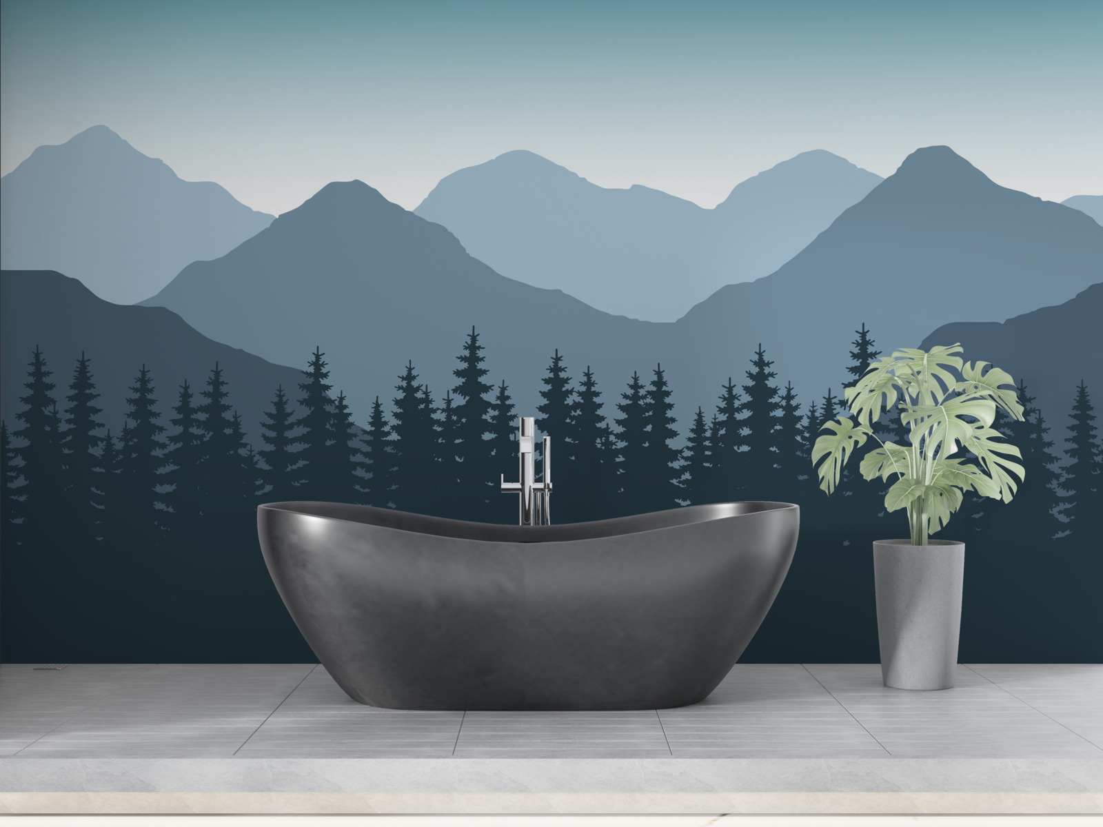 Фотошпалери туманні гори та хвойний ліс