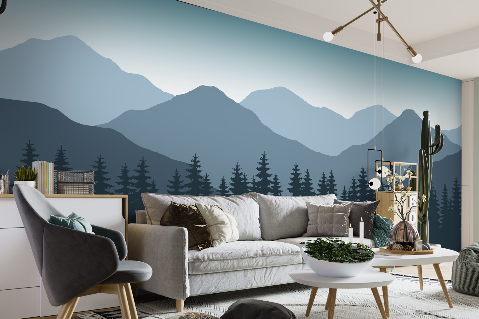 Фотошпалери туманні гори та хвойний ліс