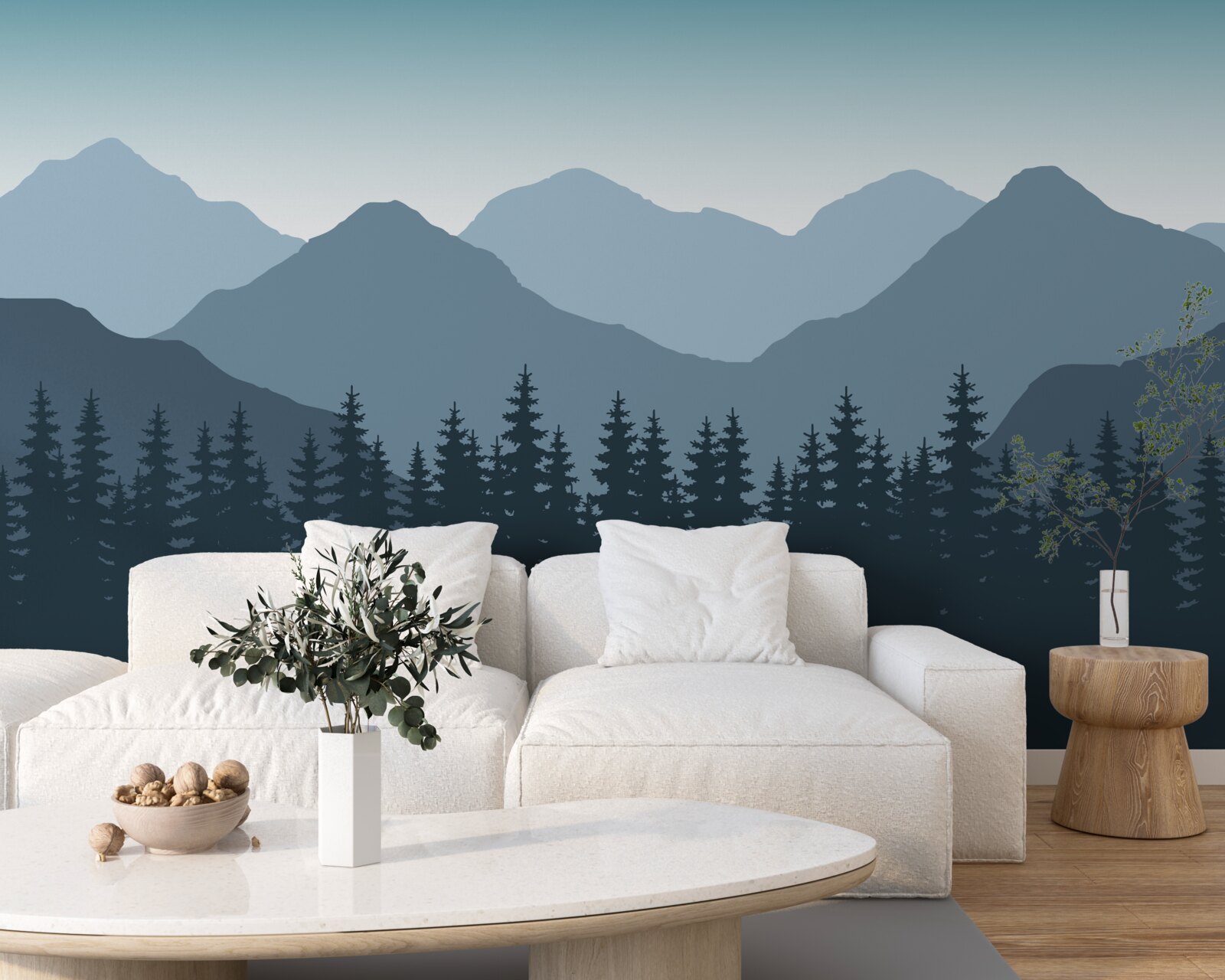 Фотошпалери туманні гори та хвойний ліс