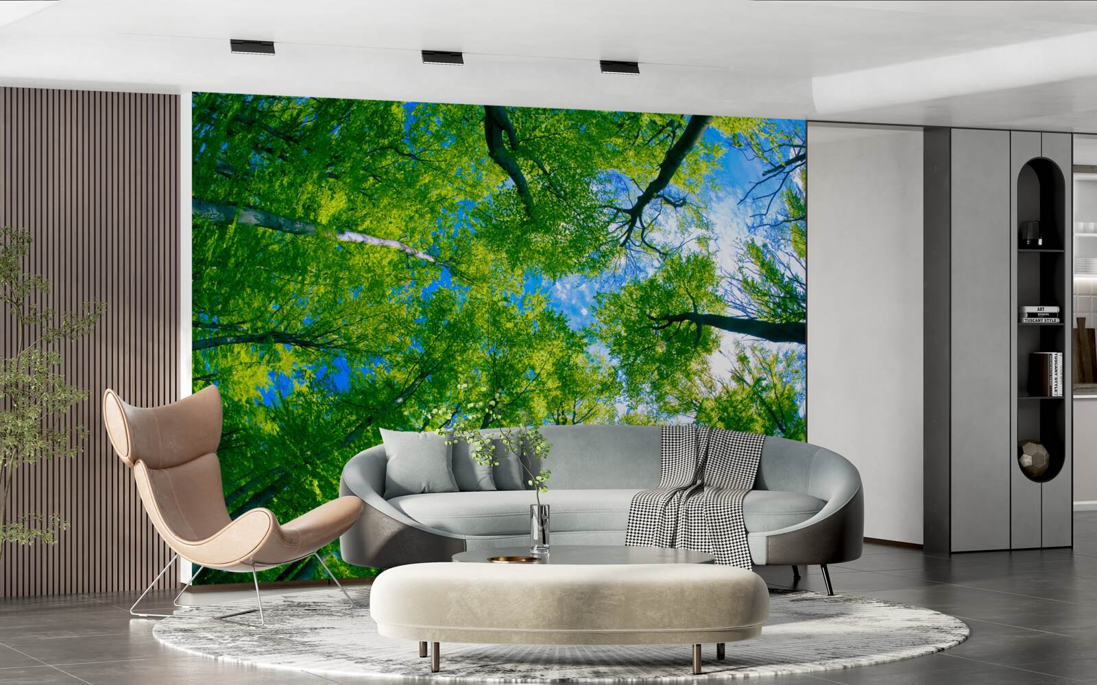 Фотошпалери смарагдовий ліс на тлі блакитного неба