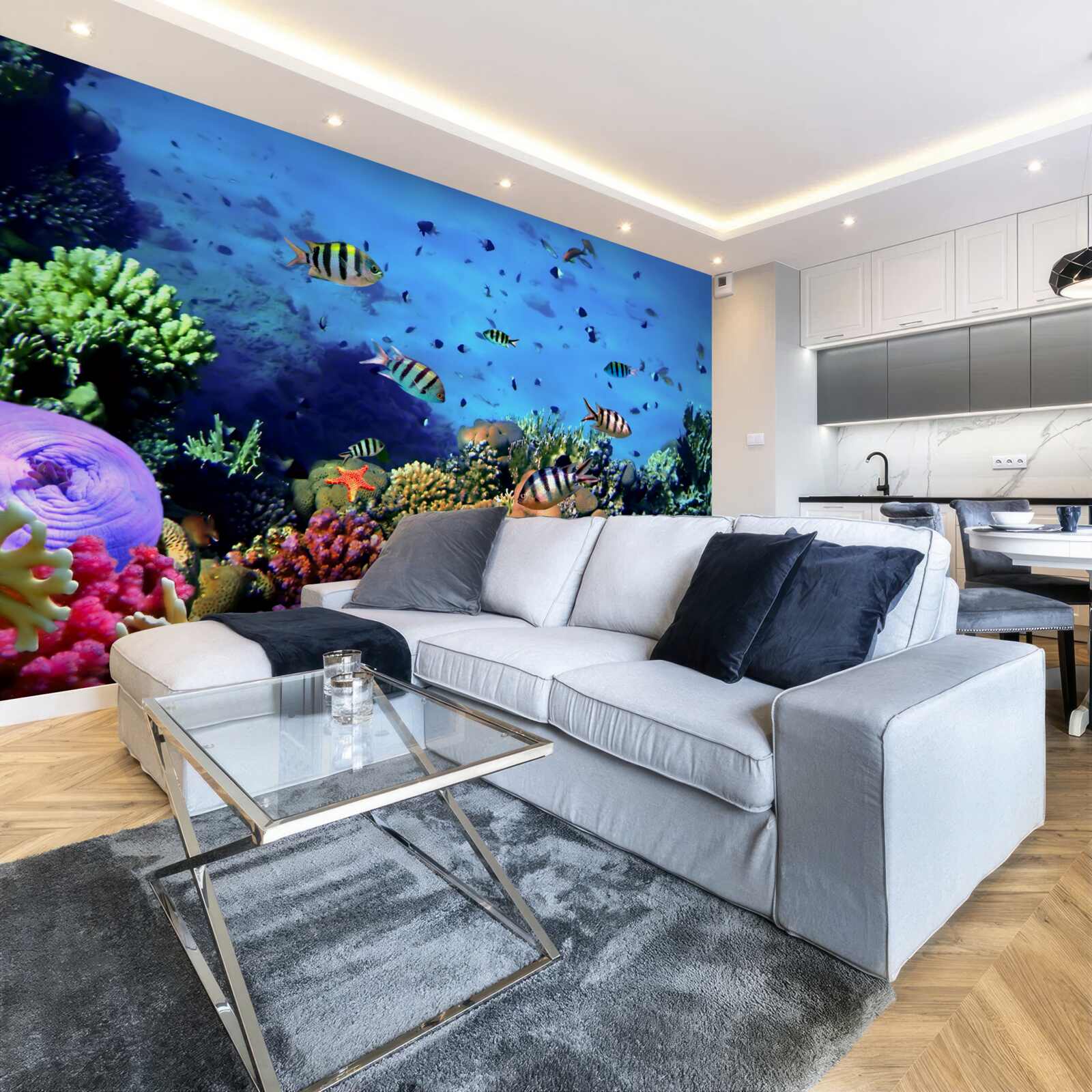 Фотошпалери смугаста риба в глибинах океану