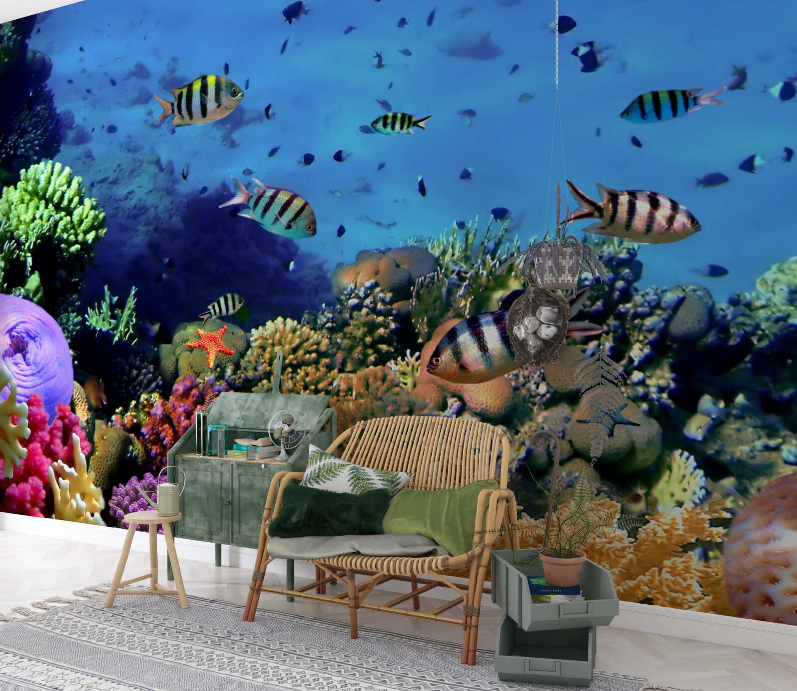 Фотошпалери смугаста риба в глибинах океану