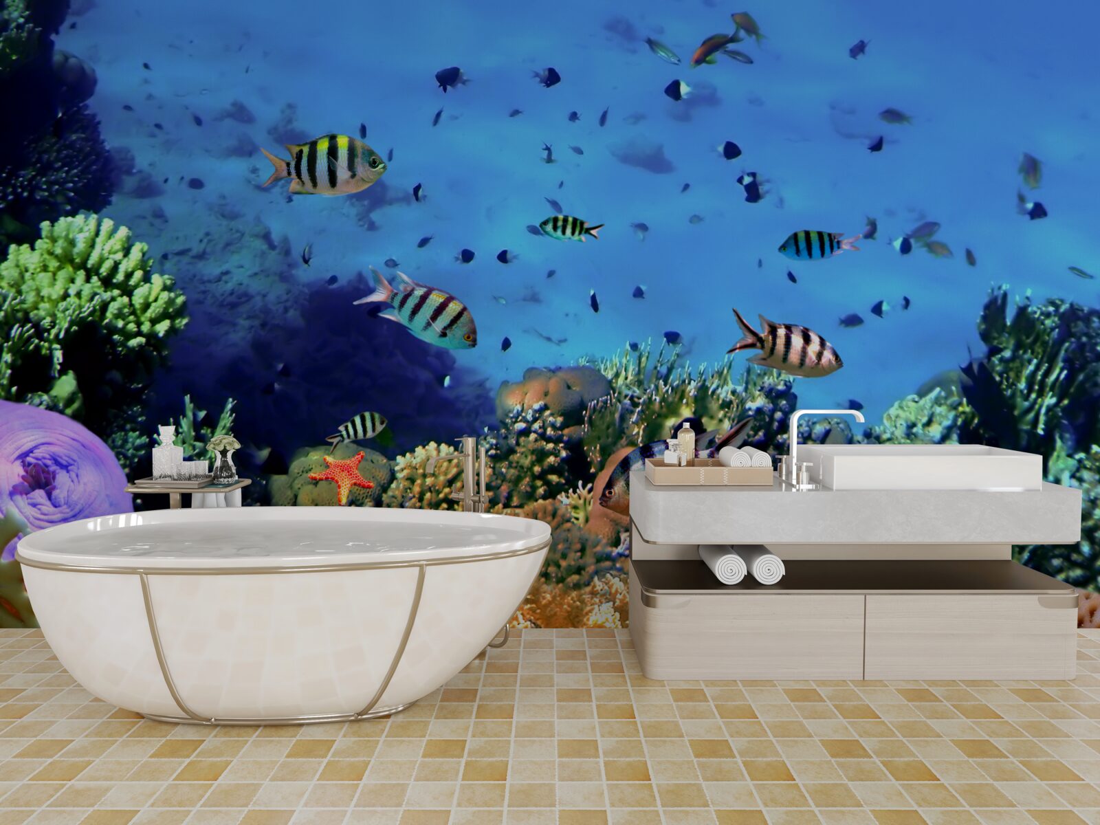 Фотошпалери смугаста риба в глибинах океану