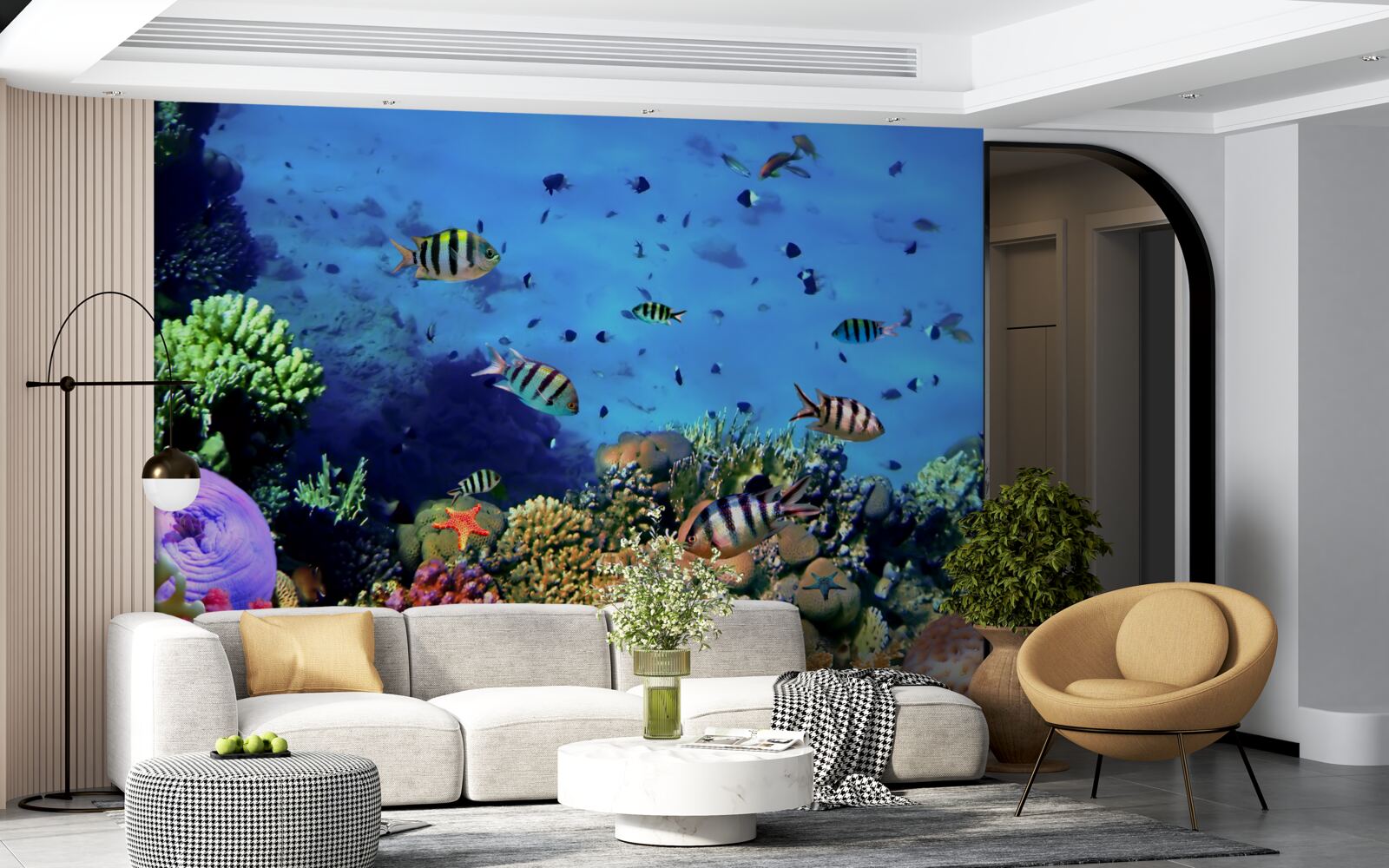 Фотошпалери смугаста риба в глибинах океану