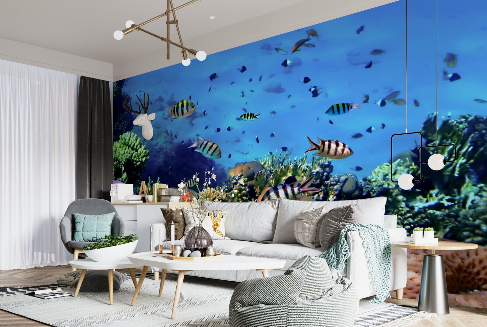 Фотошпалери смугаста риба в глибинах океану