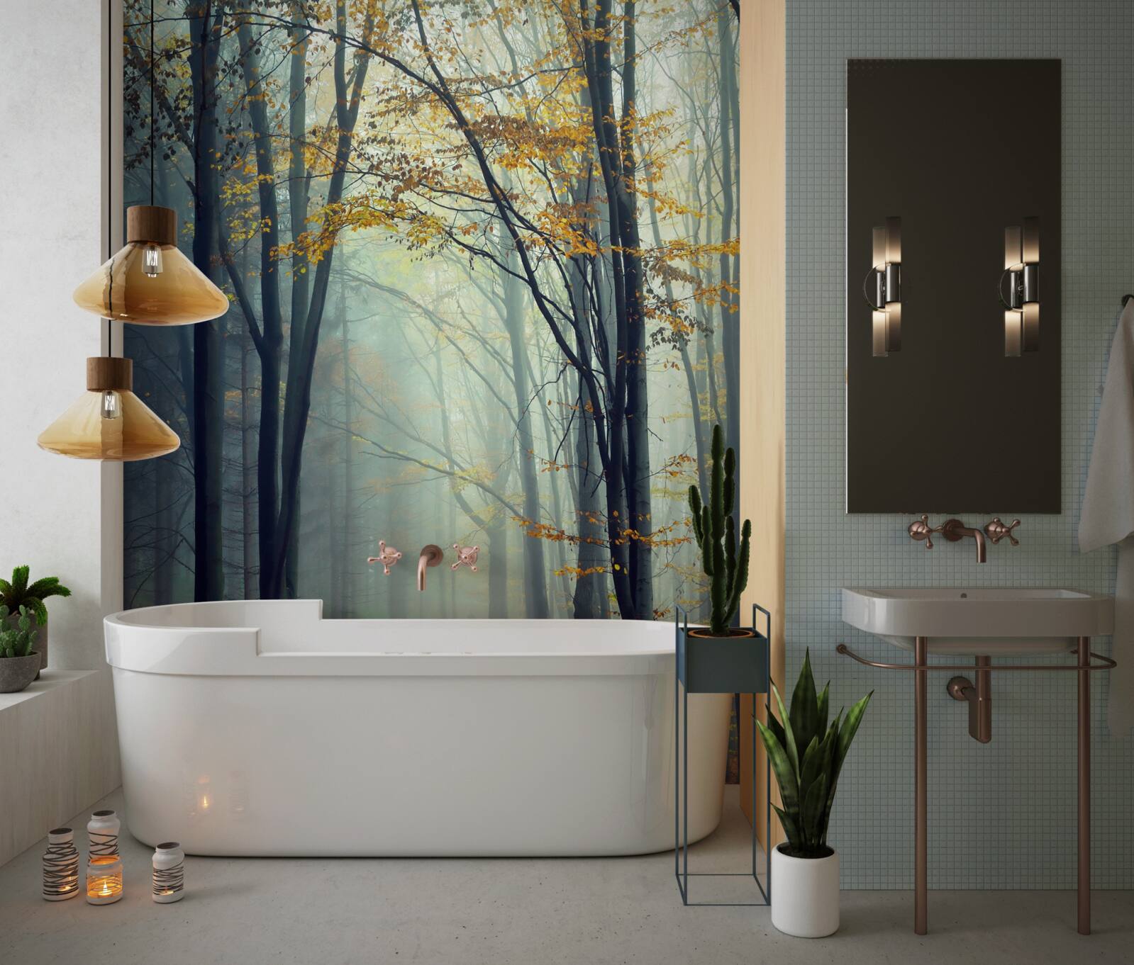 Фотошпалери осінній ліс, оповитий туманом