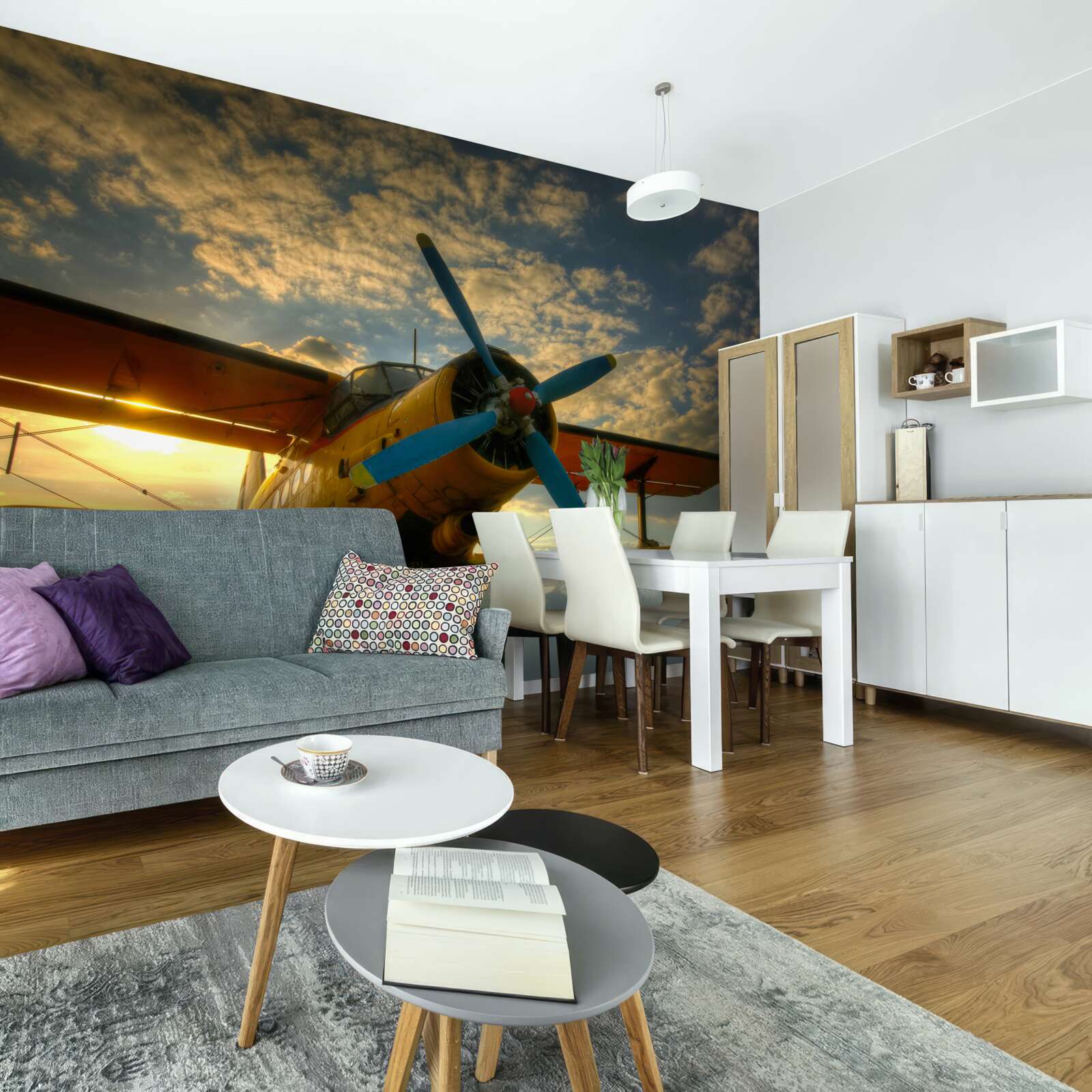 Фотошпалери на полі стоїть вінтажний літак з пропелером