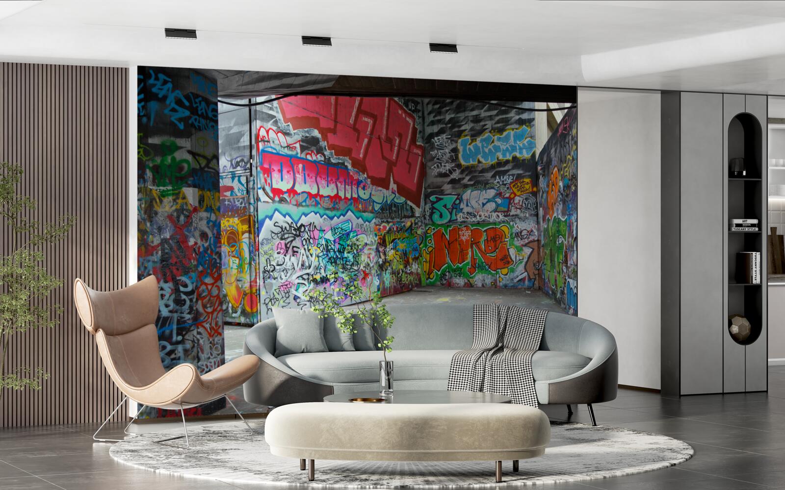 Фотошпалери стіни підземного переходу прикрашають графіті