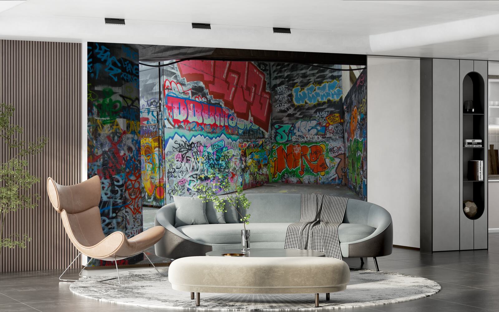 Фотошпалери стіни підземного переходу прикрашають графіті