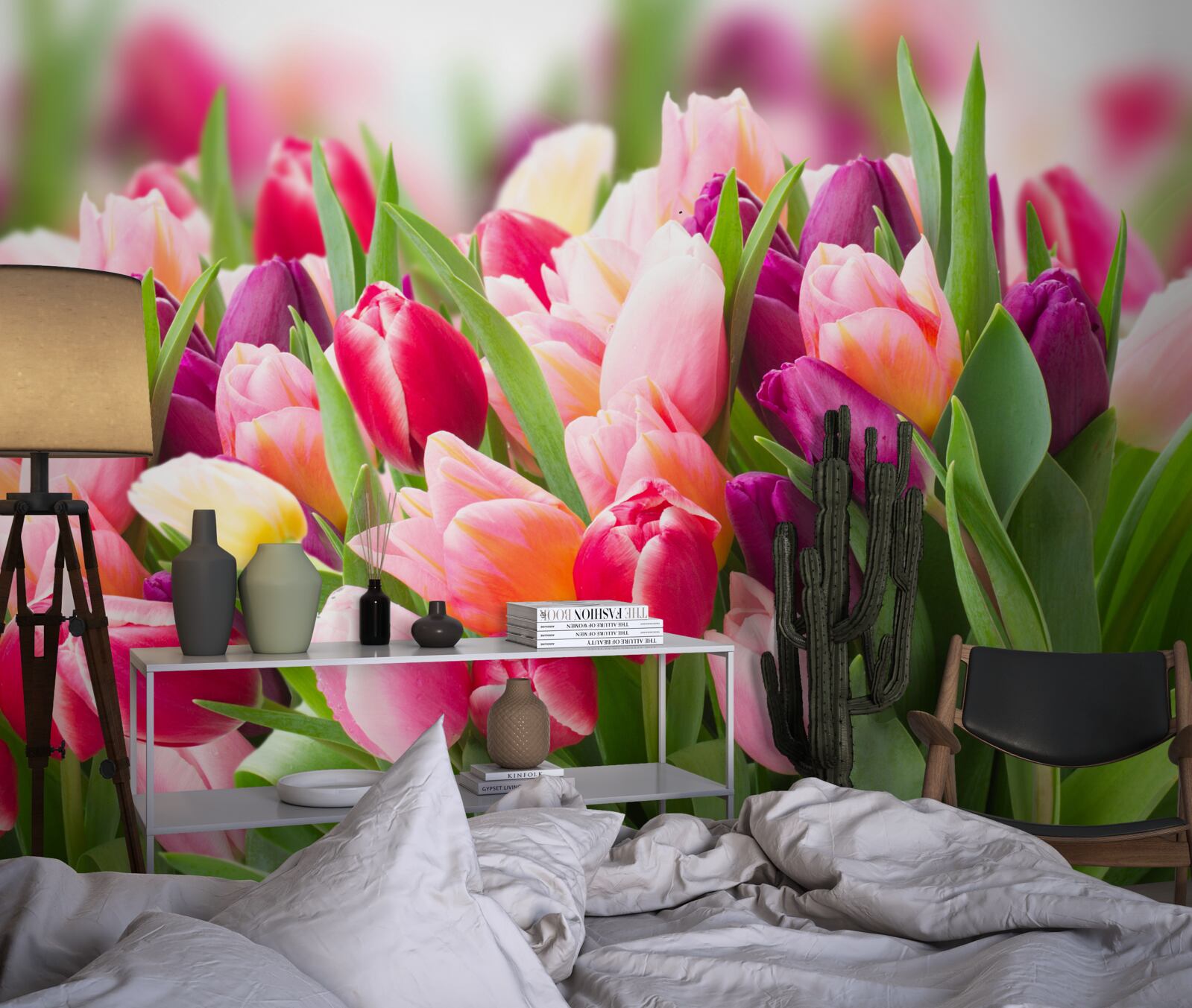 Фотошпалери яскраві весняні тюльпани з зеленим листям