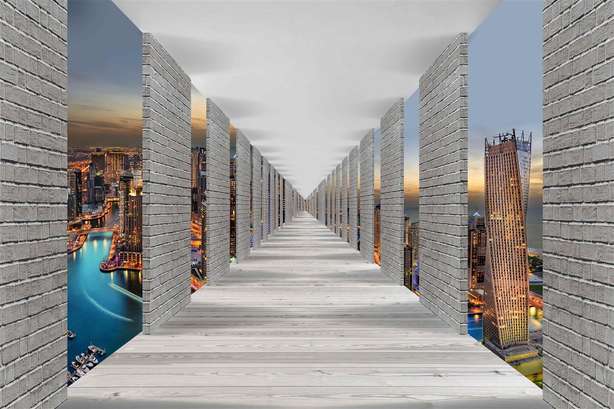 Фотошпалери нескінченний коридор з оглядовими вікнами