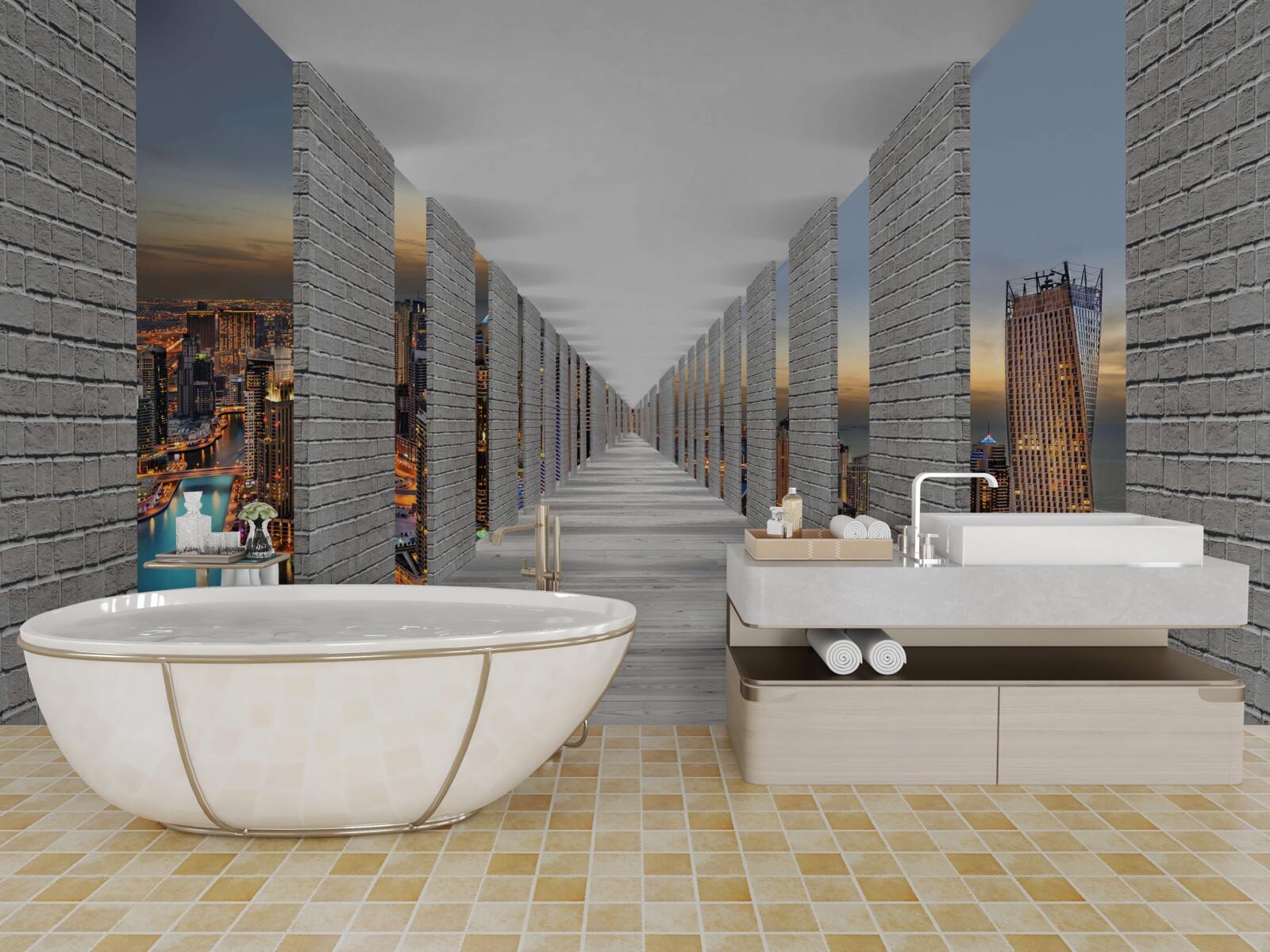 Фотошпалери нескінченний коридор з оглядовими вікнами