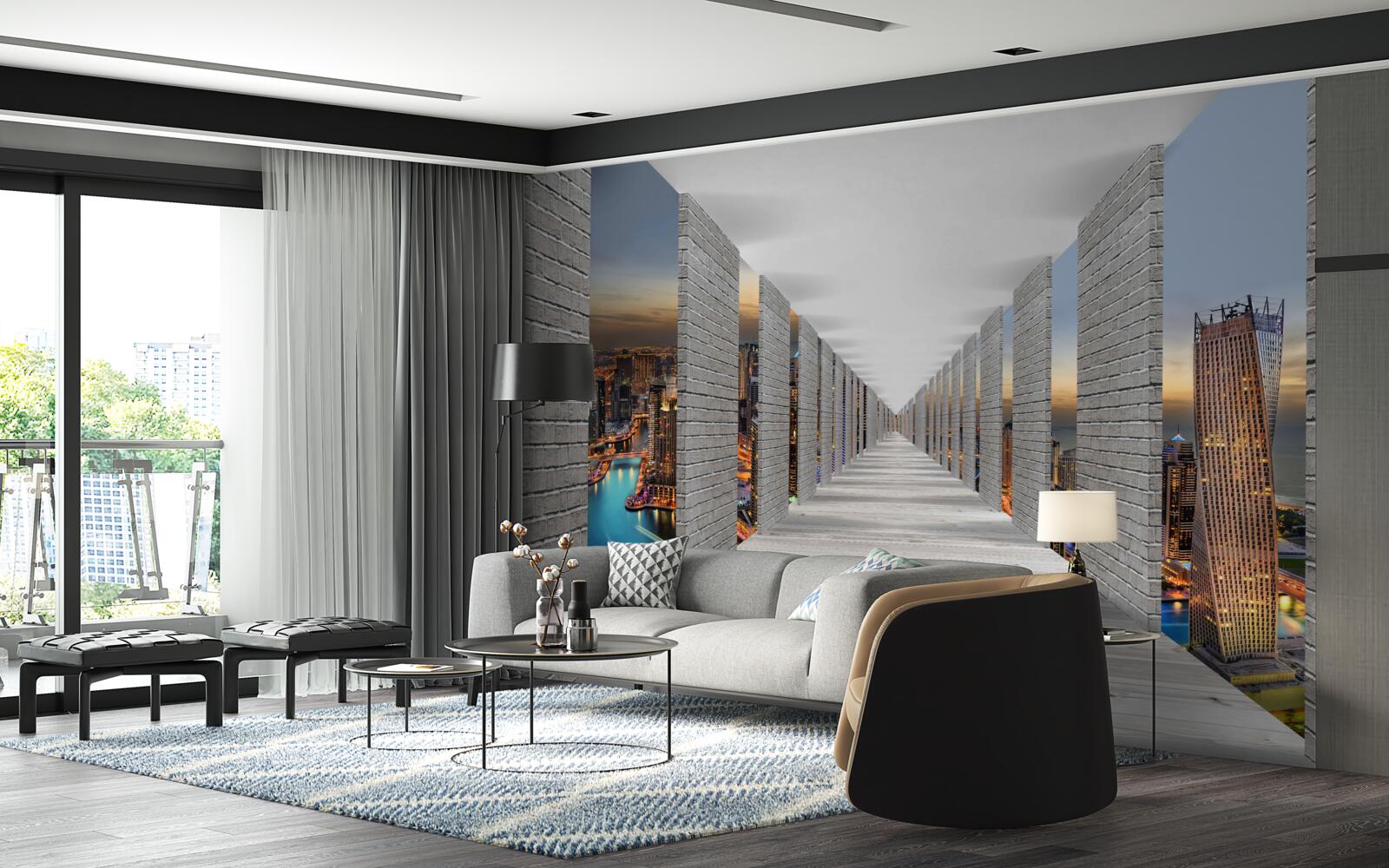 Фотошпалери нескінченний коридор з оглядовими вікнами