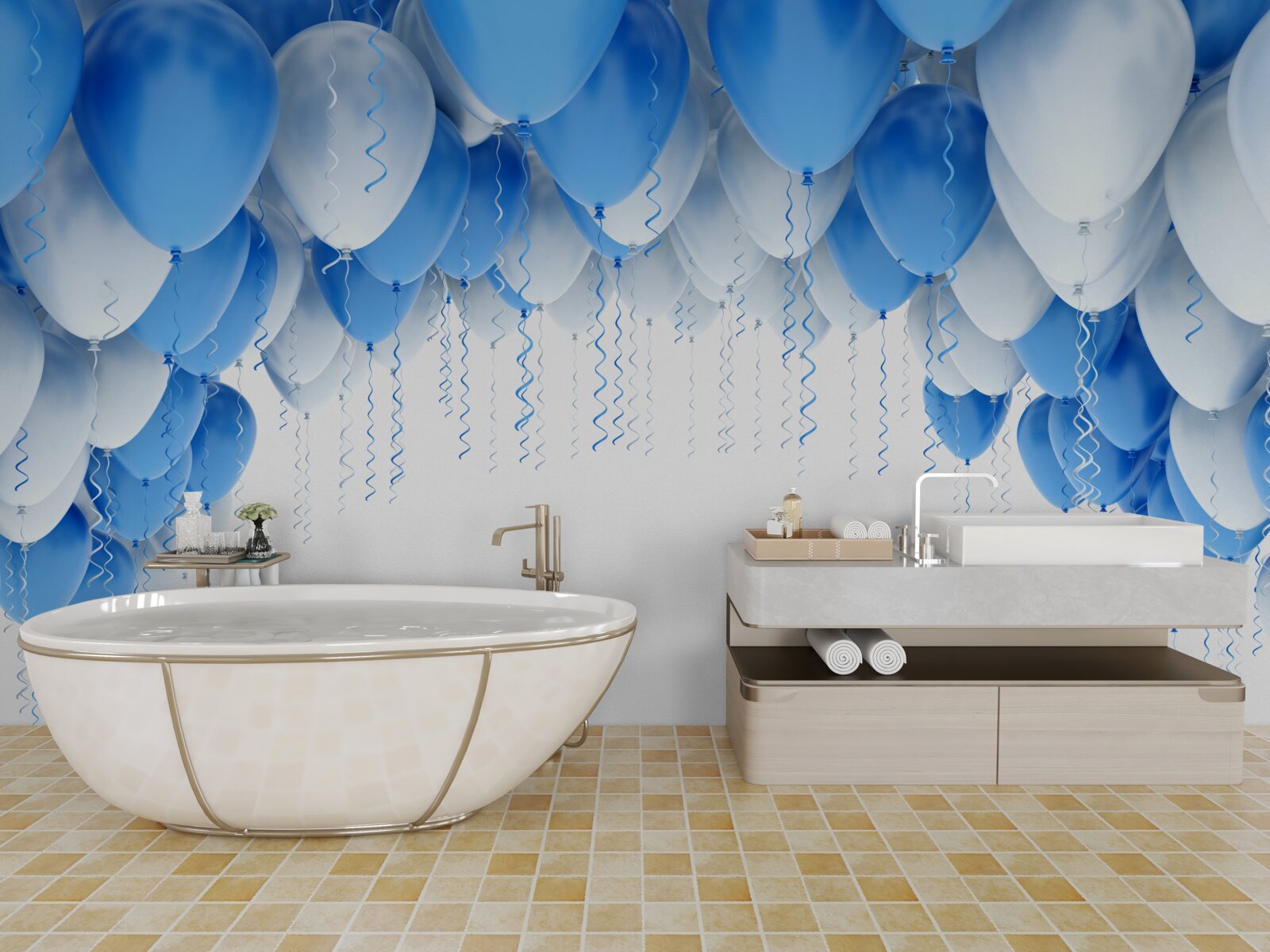 Фотошпалери біло-блакитні кульки ширяють у повітрі