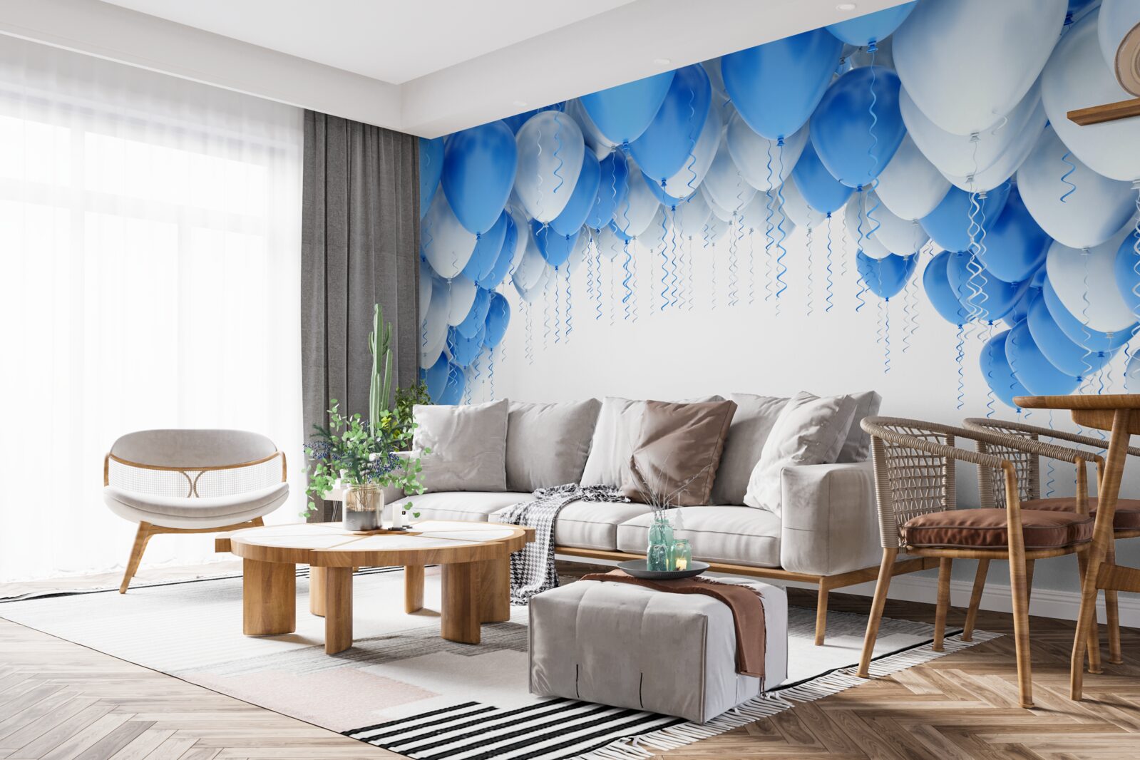 Фотошпалери біло-блакитні кульки ширяють у повітрі