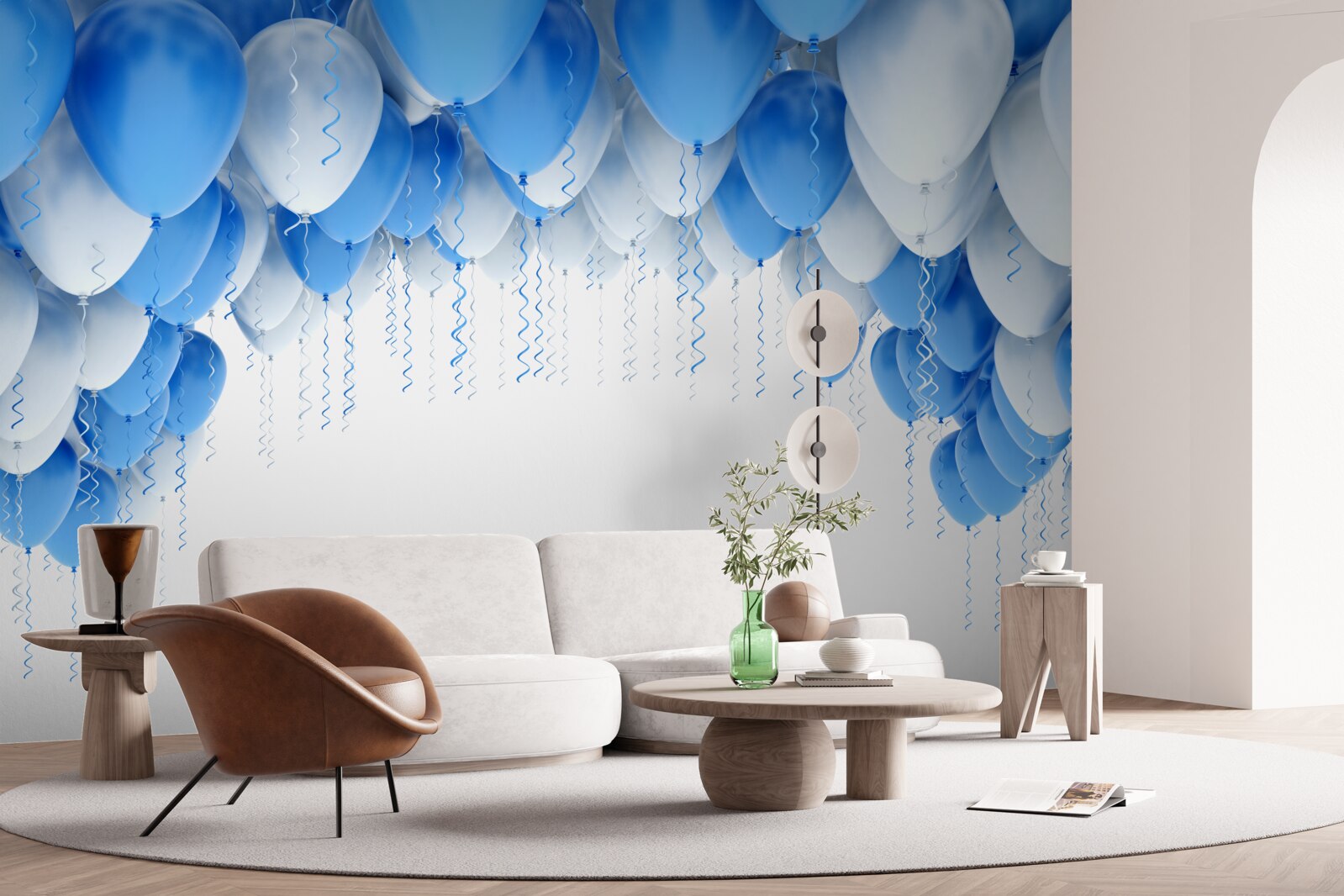 Фотошпалери біло-блакитні кульки ширяють у повітрі