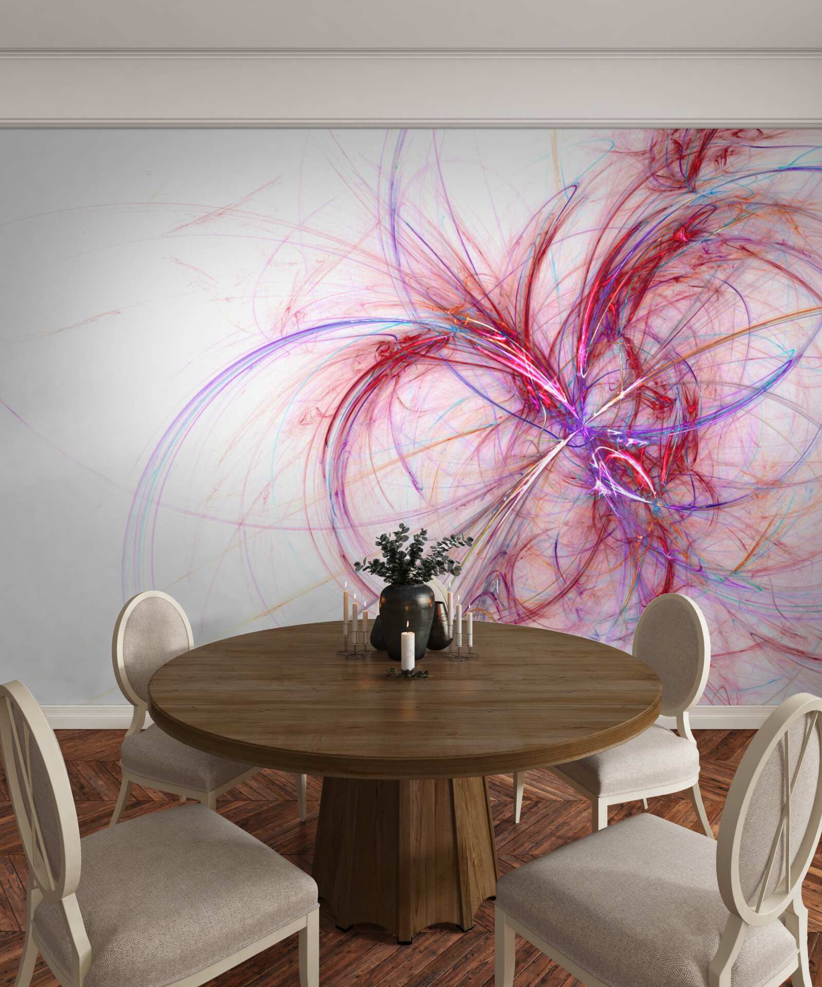 Фотошпалери лінії червоного і синього на білому тлі, тонкі і витончені