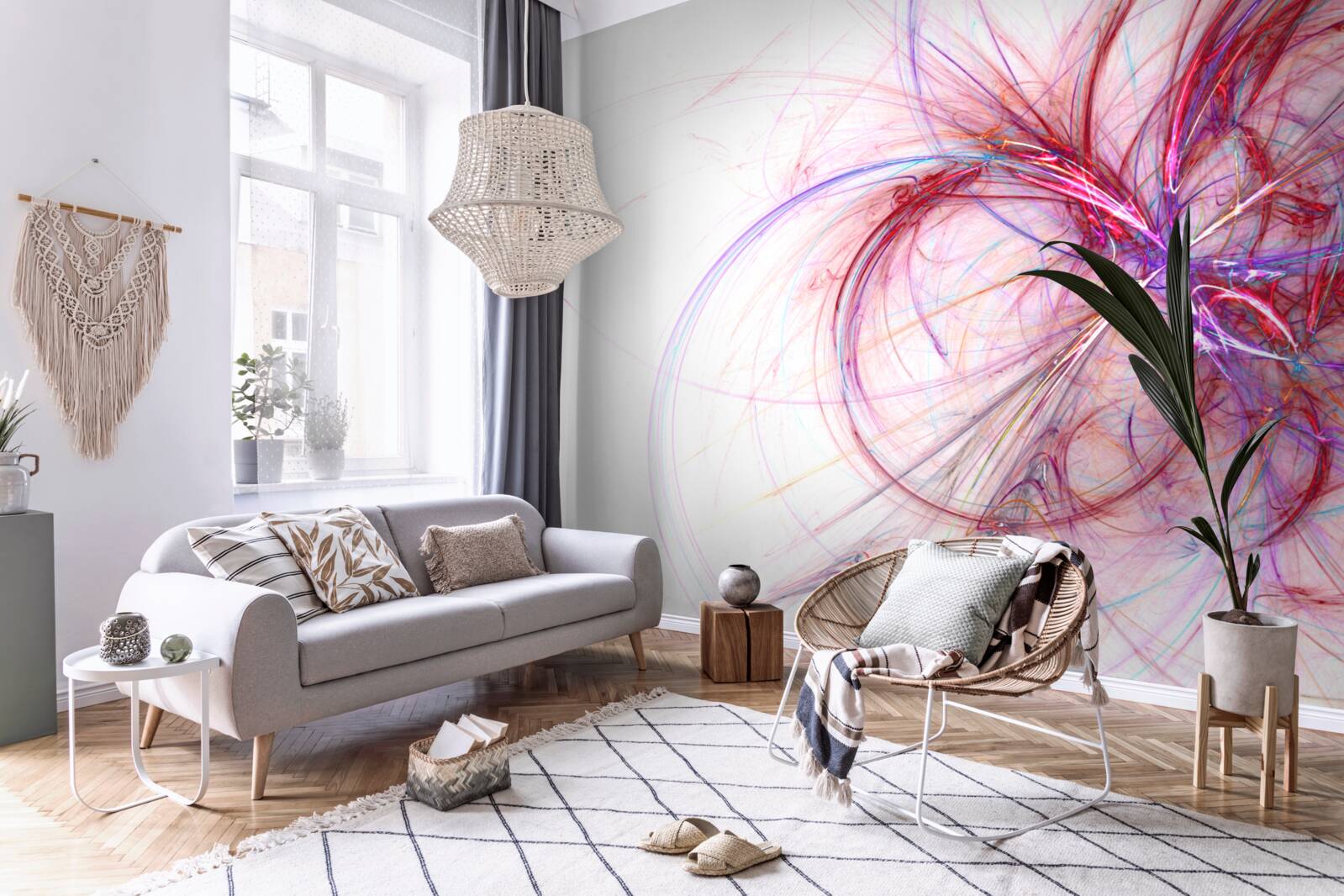 Фотошпалери лінії червоного і синього на білому тлі, тонкі і витончені