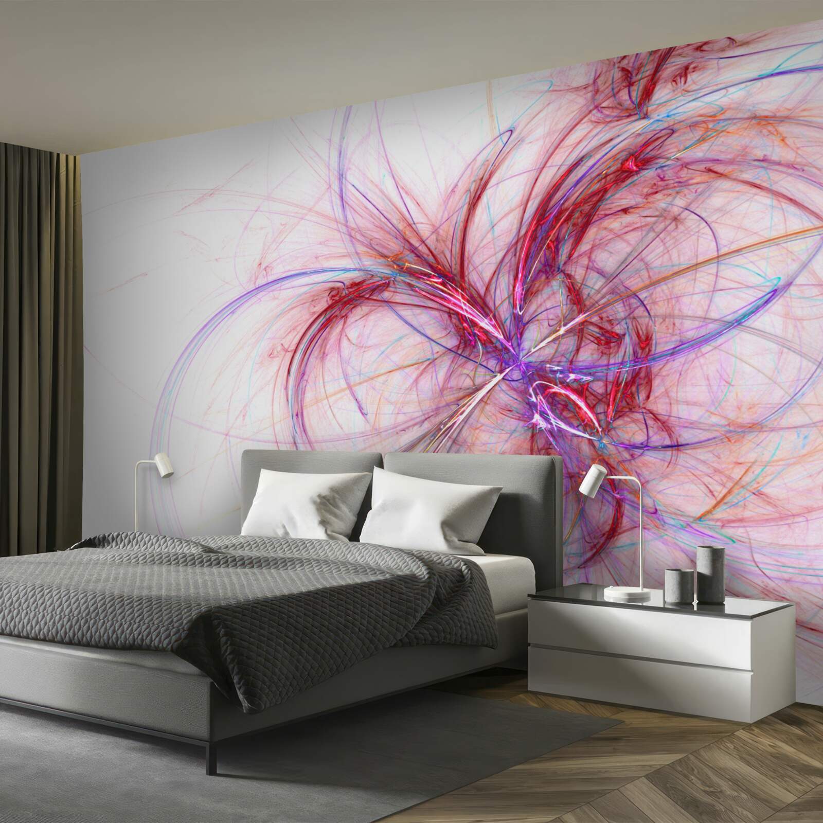 Фотошпалери лінії червоного і синього на білому тлі, тонкі і витончені