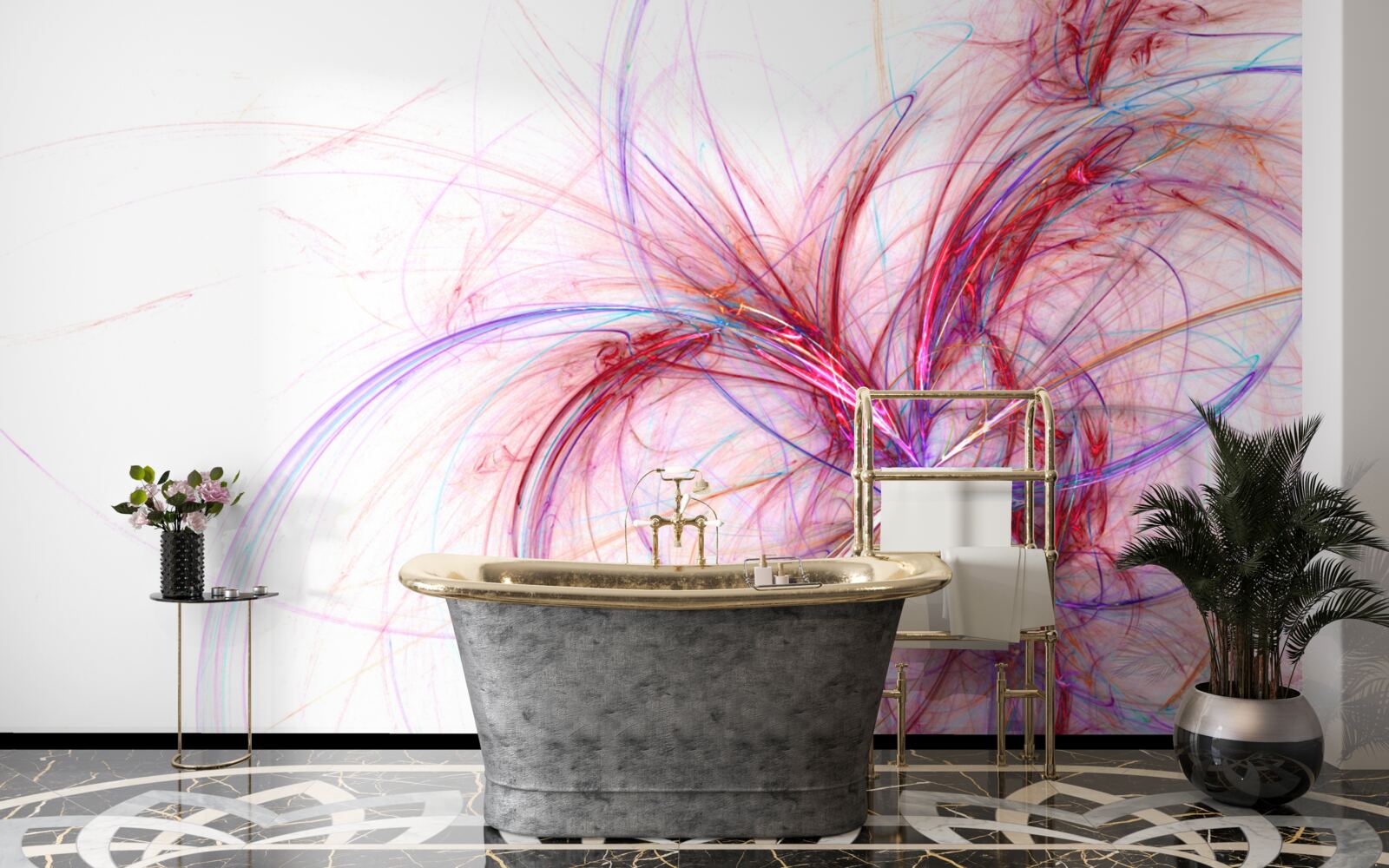 Фотошпалери лінії червоного і синього на білому тлі, тонкі і витончені