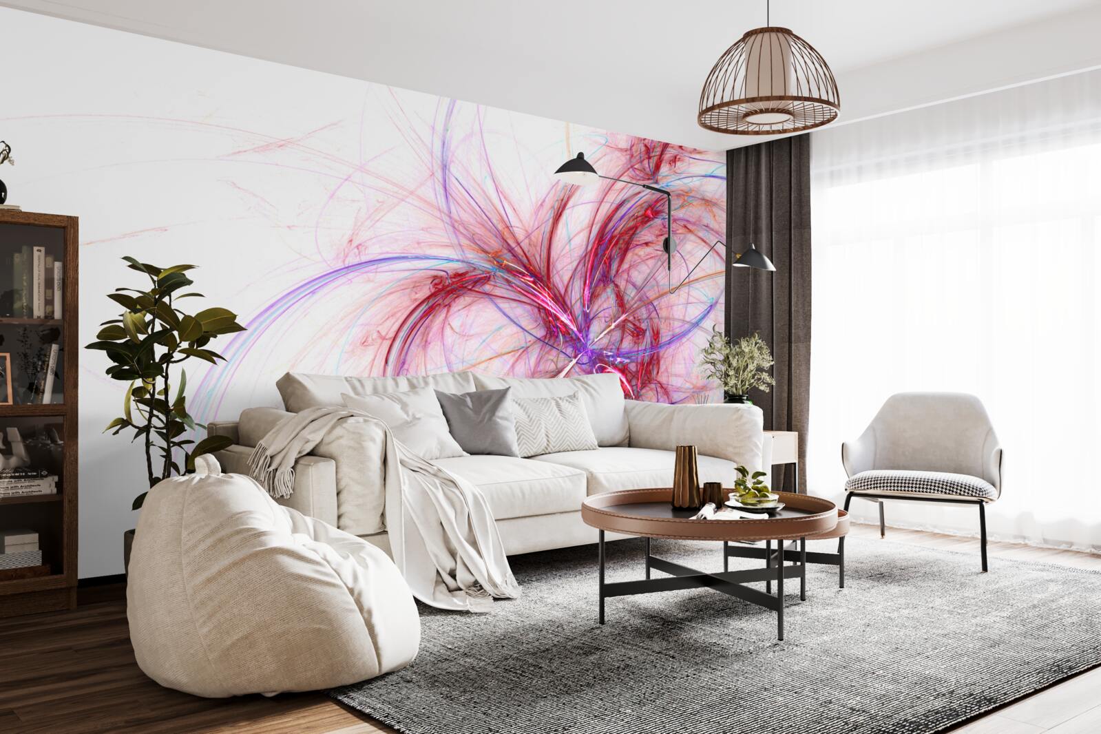 Фотошпалери лінії червоного і синього на білому тлі, тонкі і витончені