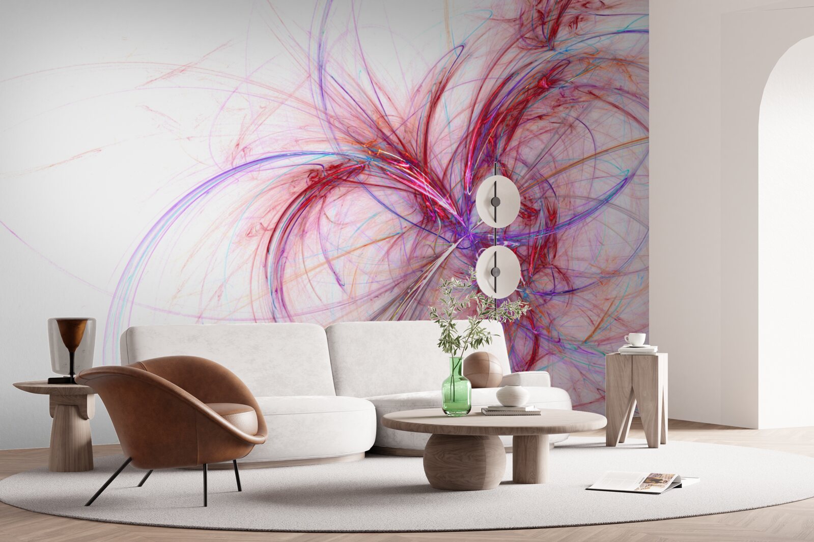 Фотошпалери лінії червоного і синього на білому тлі, тонкі і витончені