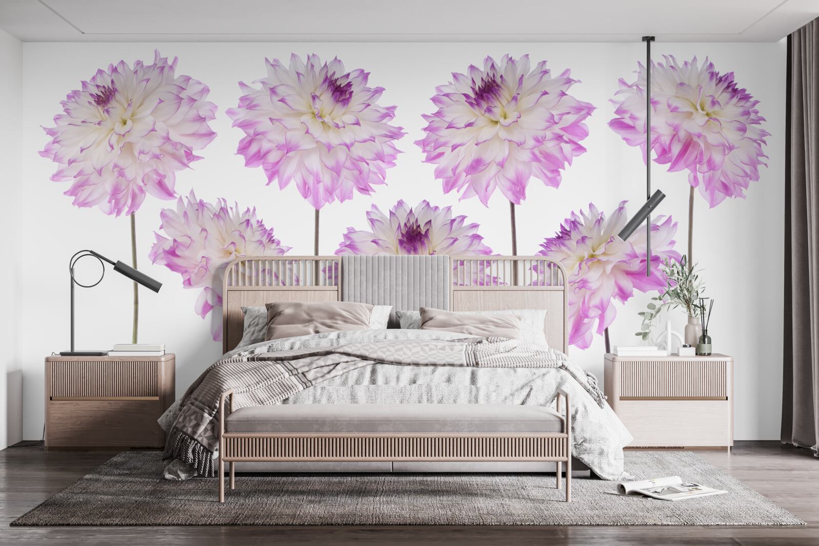 Фотошпалери витончені білі та рожеві айстри