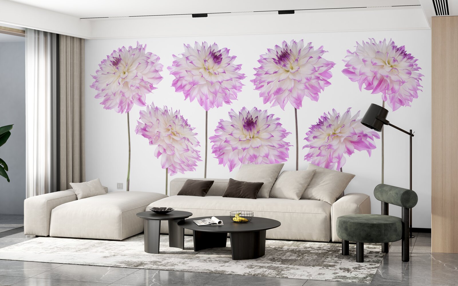 Фотошпалери витончені білі та рожеві айстри