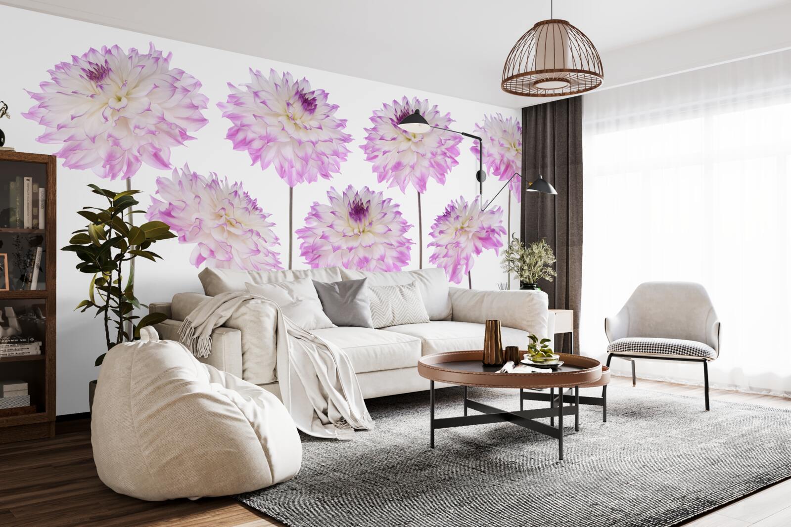 Фотошпалери витончені білі та рожеві айстри