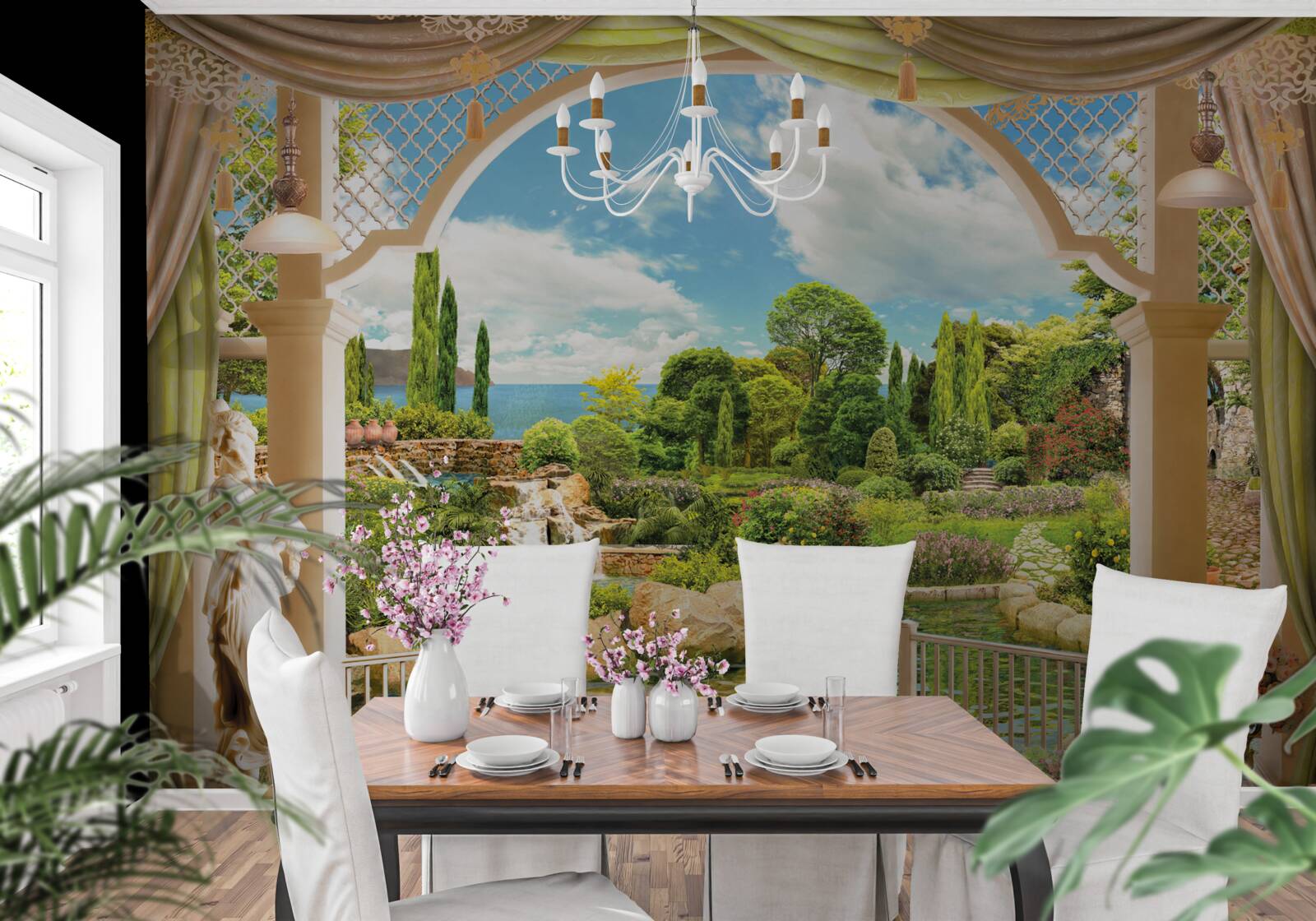 Фотошпалери балкон з видом на мальовничу зелень природи