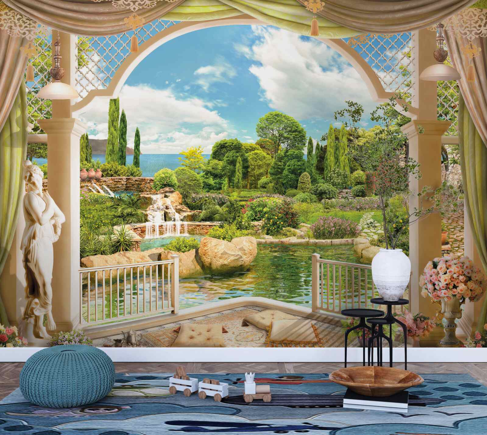 Фотошпалери балкон з видом на мальовничу зелень природи