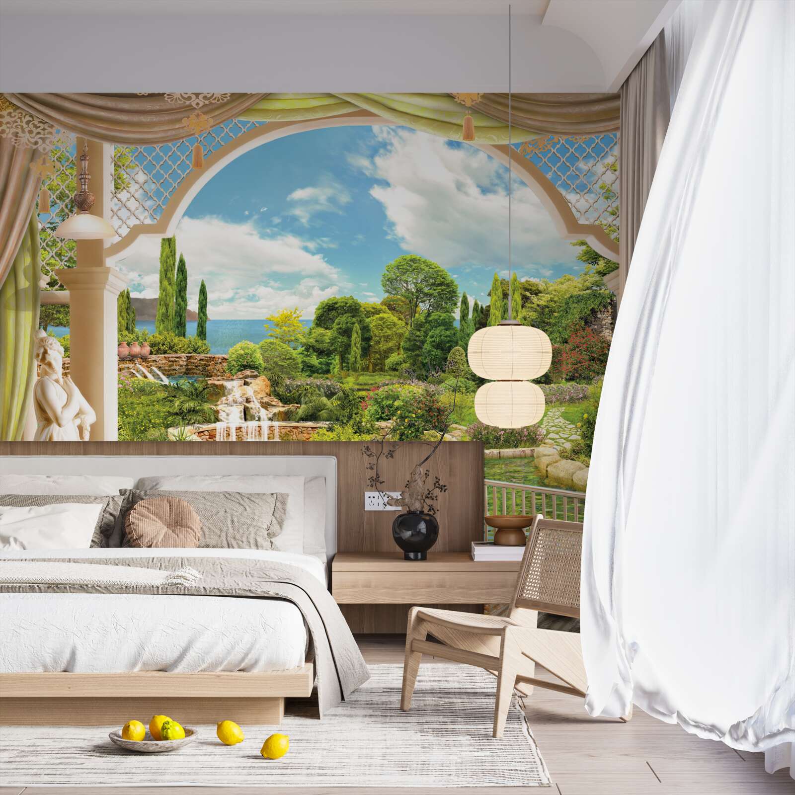 Фотошпалери балкон з видом на мальовничу зелень природи