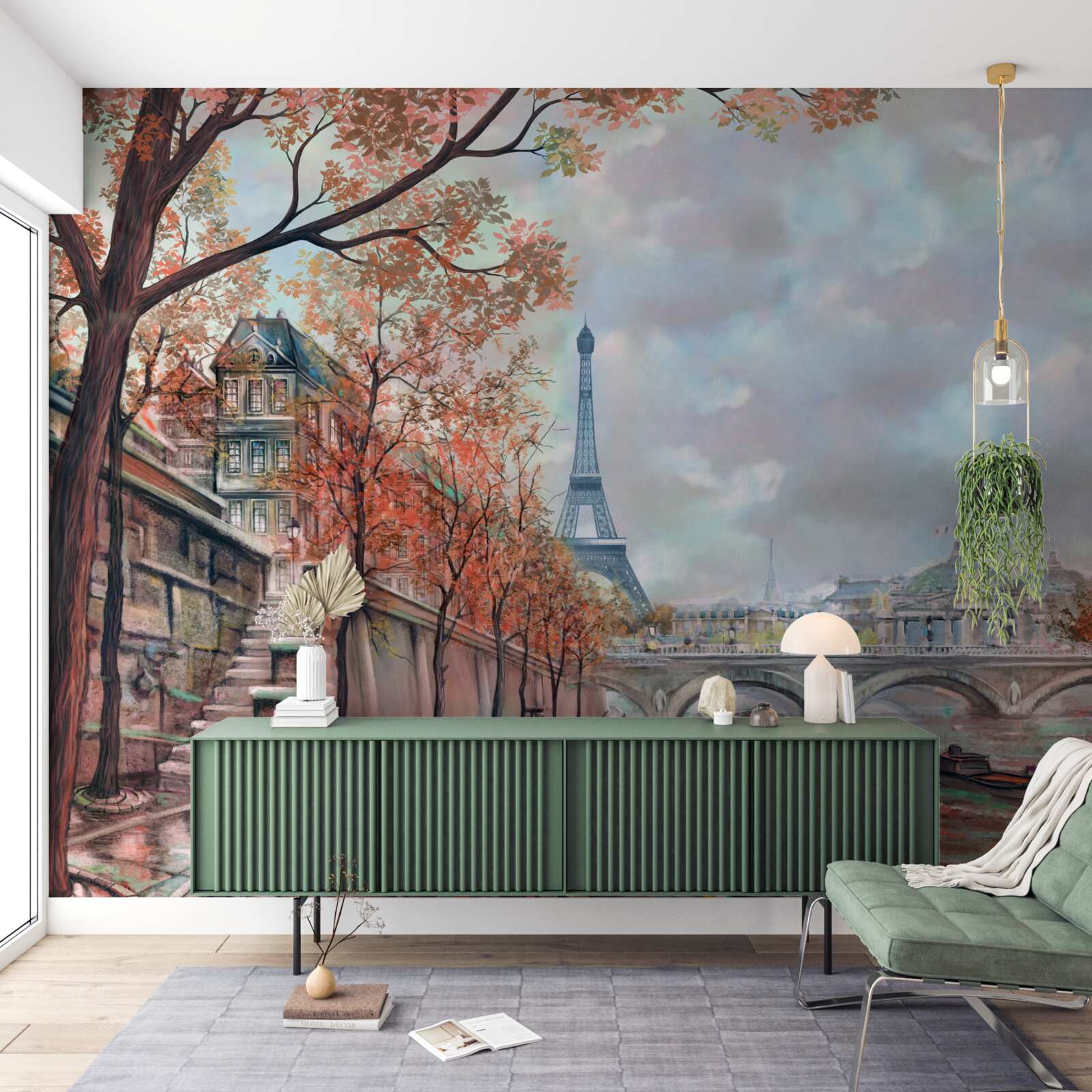 Фотошпалери паризький пейзаж і набережна в кольорах