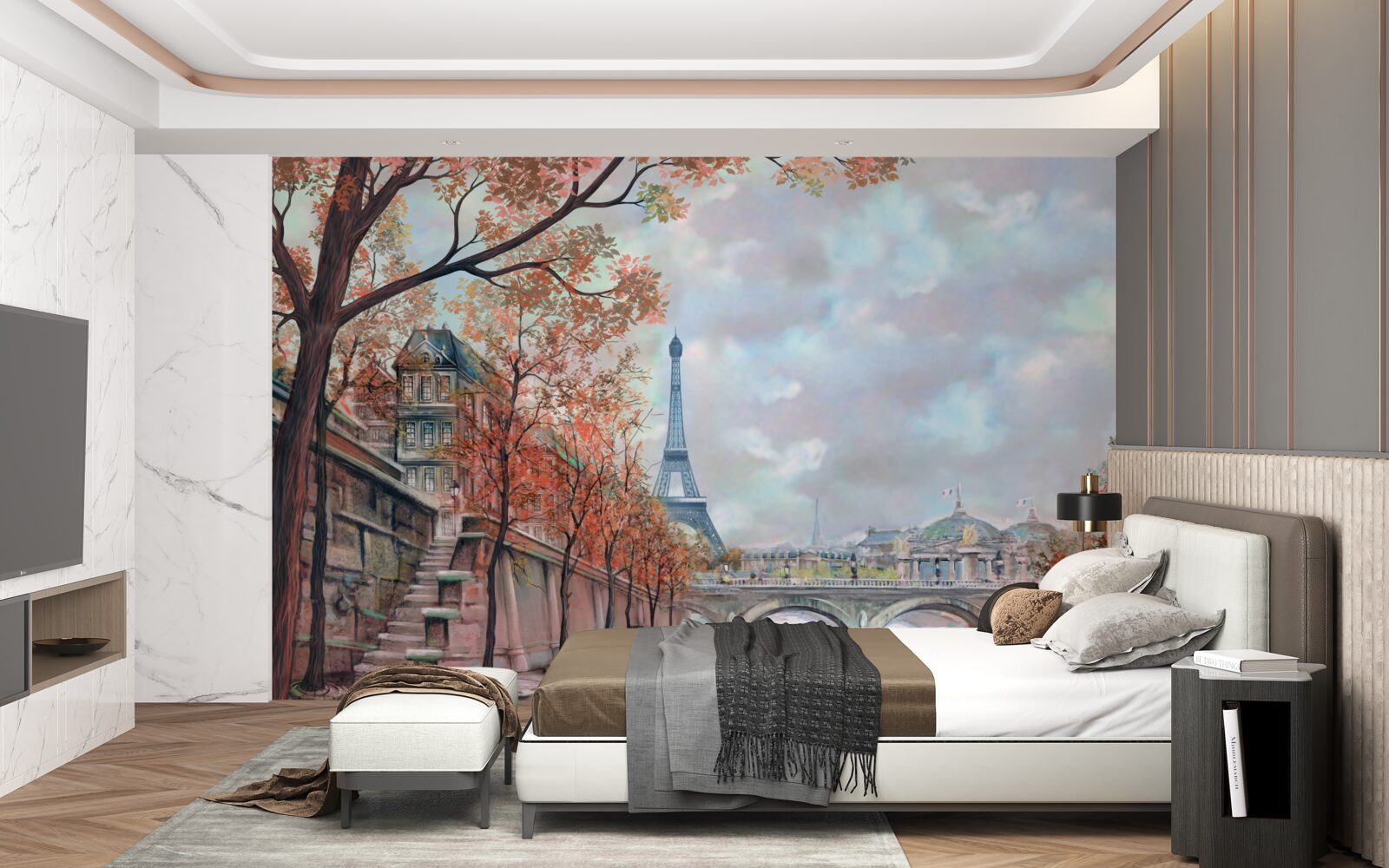 Фотошпалери паризький пейзаж і набережна в кольорах