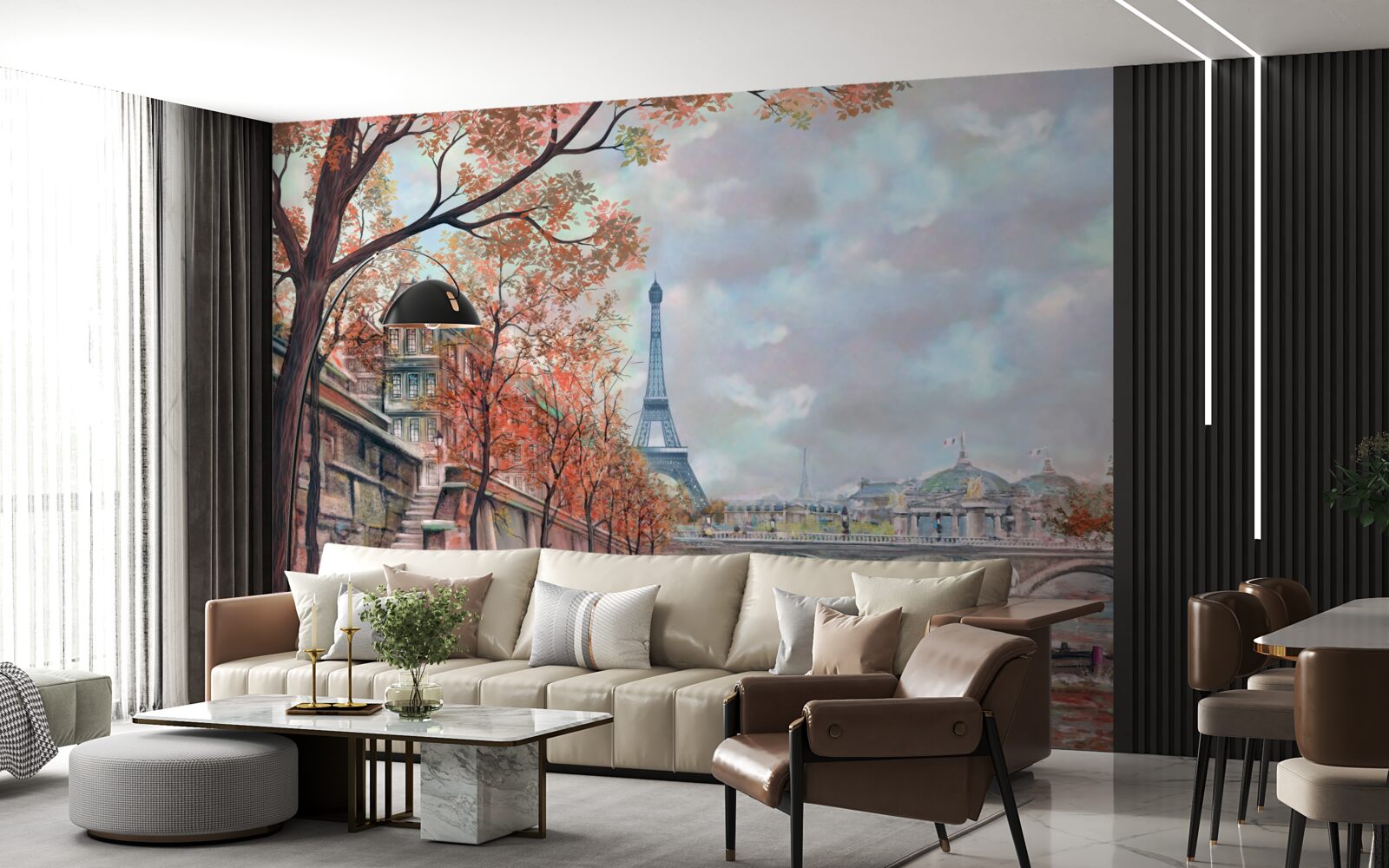 Фотошпалери паризький пейзаж і набережна в кольорах