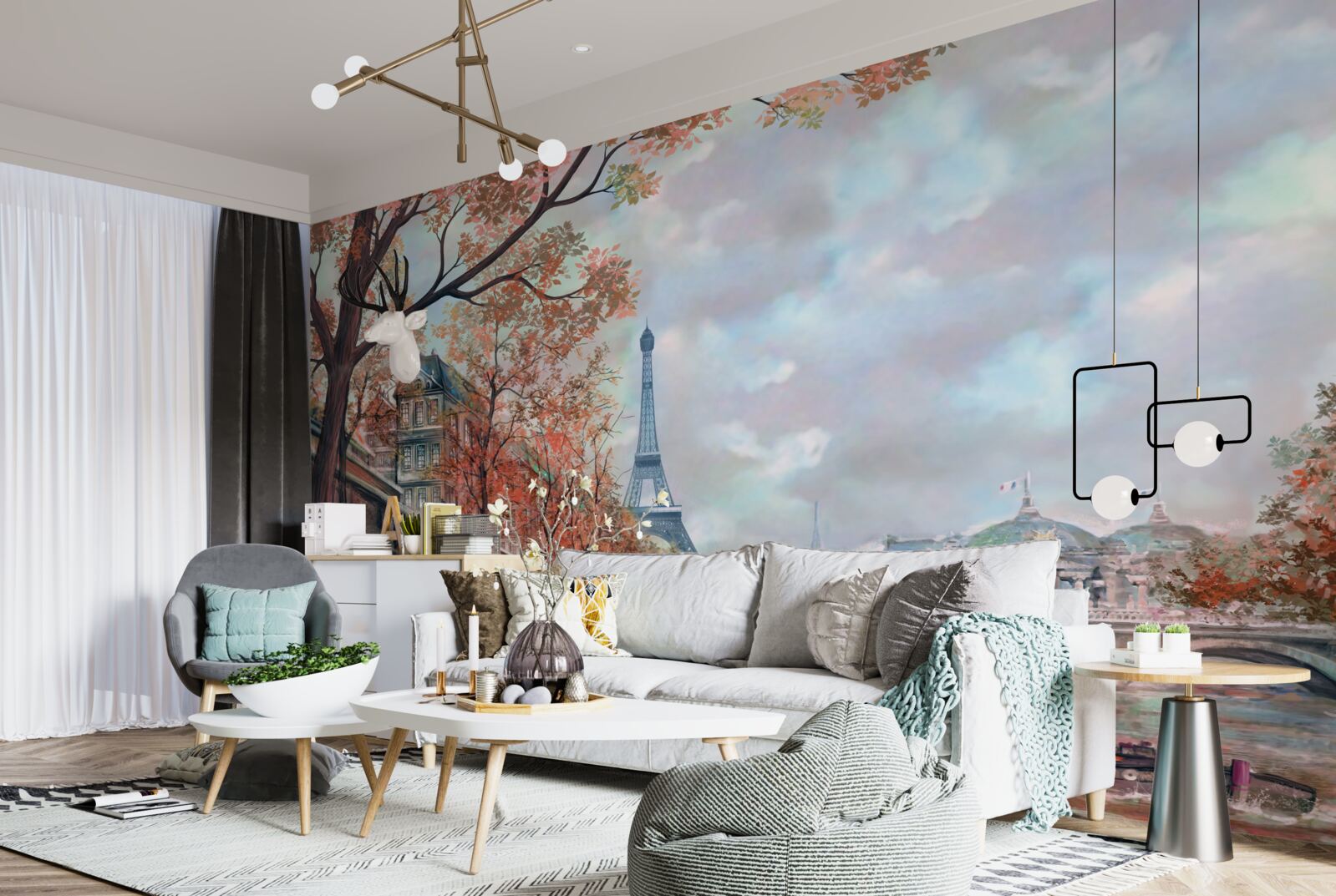 Фотошпалери паризький пейзаж і набережна в кольорах