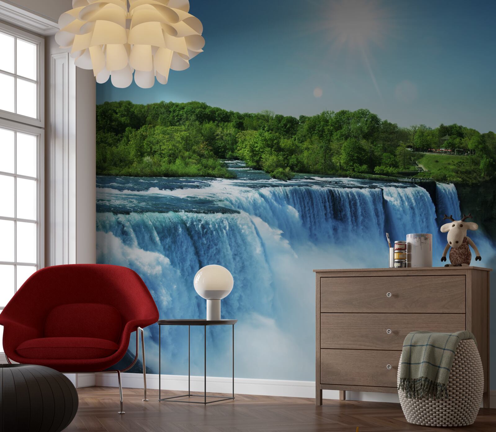 Фотошпалери сила великого водоспаду, що стрімко падає