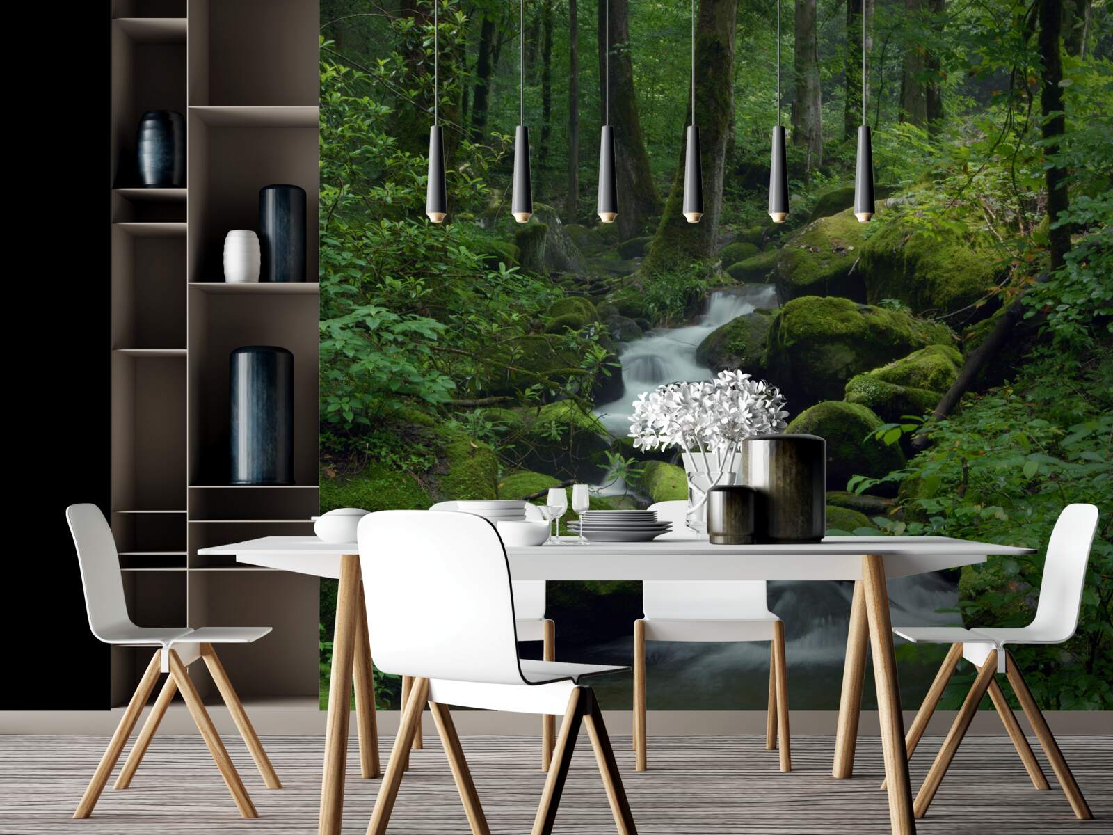 Фотошпалери невеликий струмок у густій зелені лісу