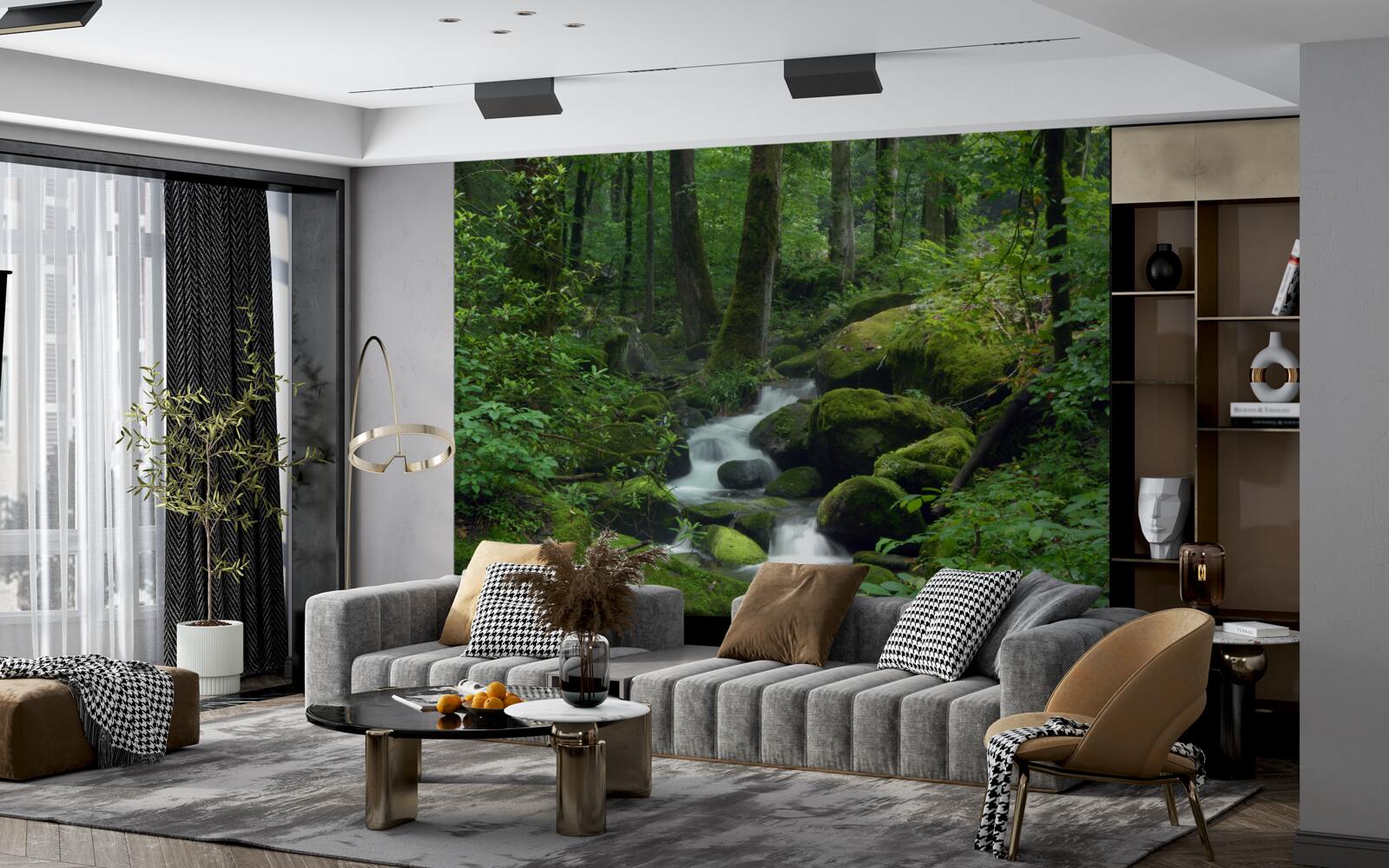 Фотошпалери невеликий струмок у густій зелені лісу